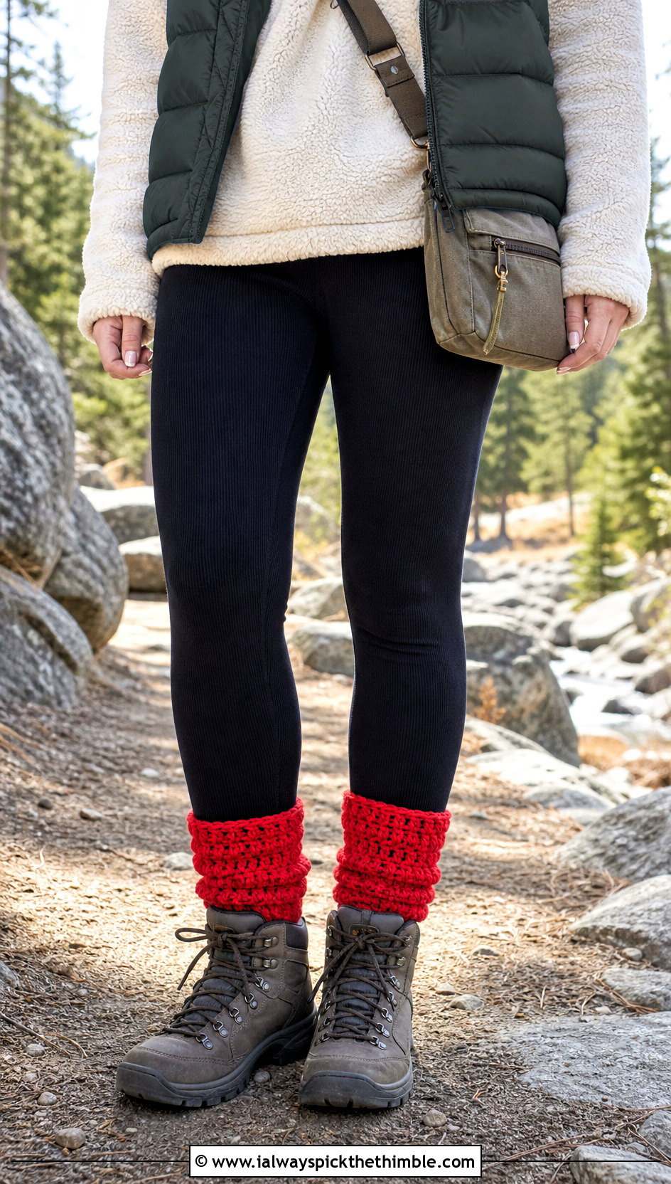 Chunky Crochet Boot Socks With Leggings And Puffer Vest - 15 crochet ladies socks outfit ideas