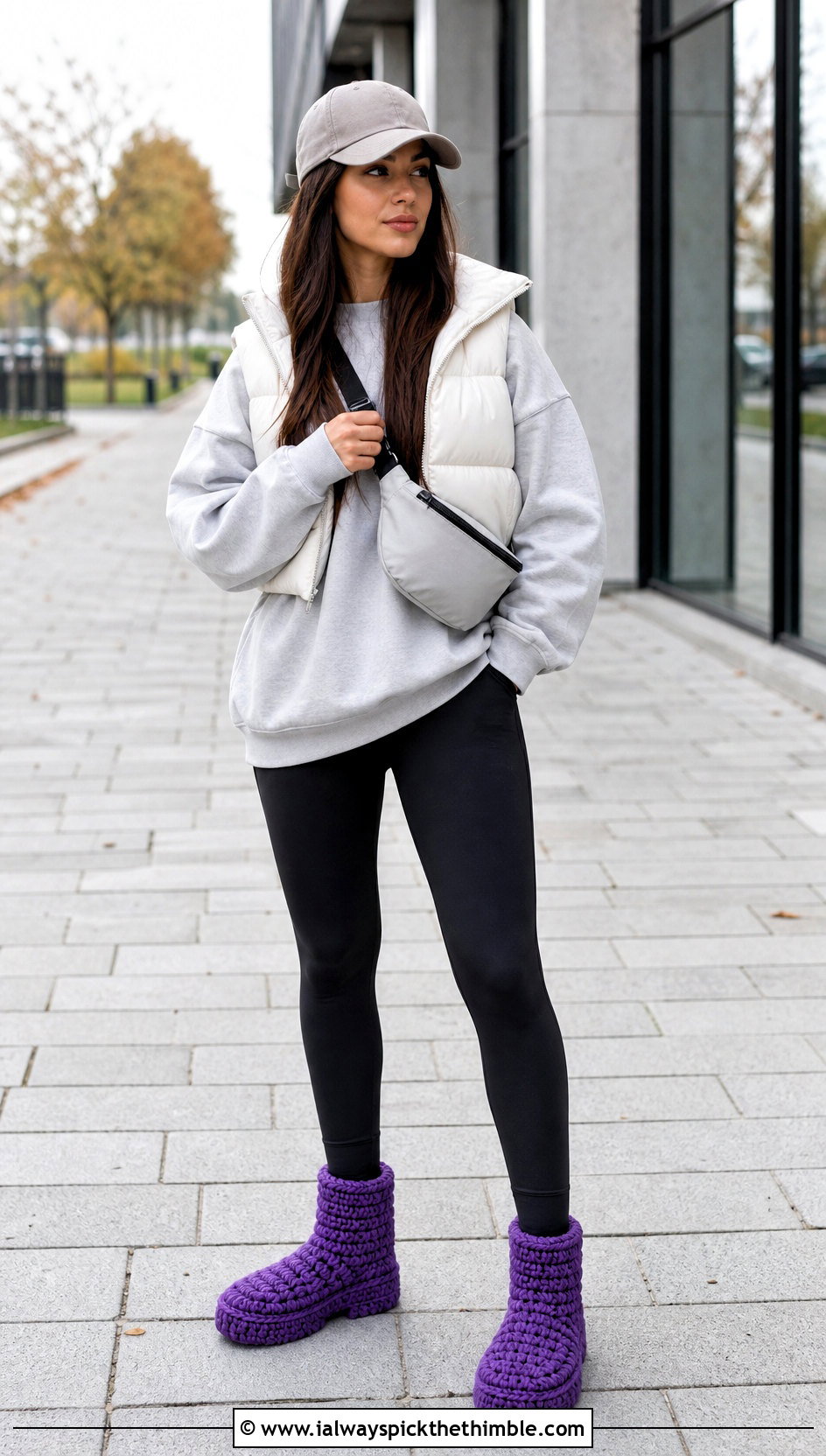 Chunky Crochet Boots With Leggings And A Puffer Vest - 25 crochet boots outfit ideas