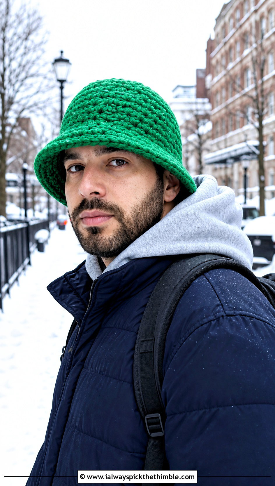 Chunky Crochet Bucket Hat With Puffer Jacket And Black Jeans - 15 men's crochet bucket hat outfit ideas