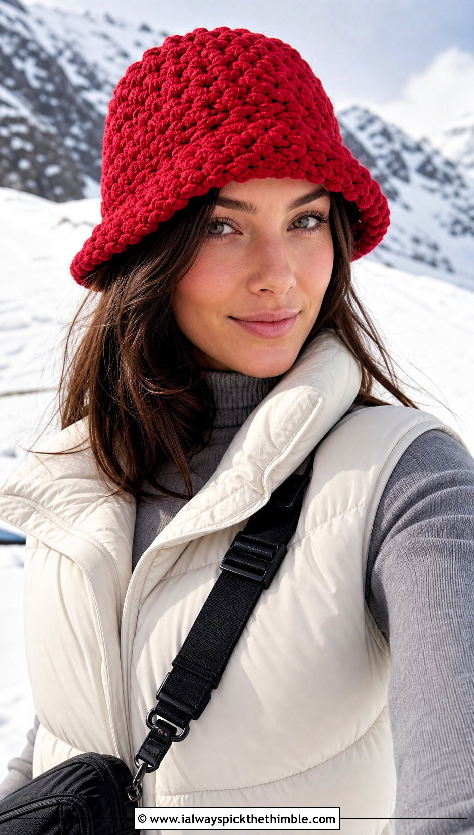 Chunky Crochet Bucket Hat With Puffer Vest - 25 crochet bucket hats outfit ideas