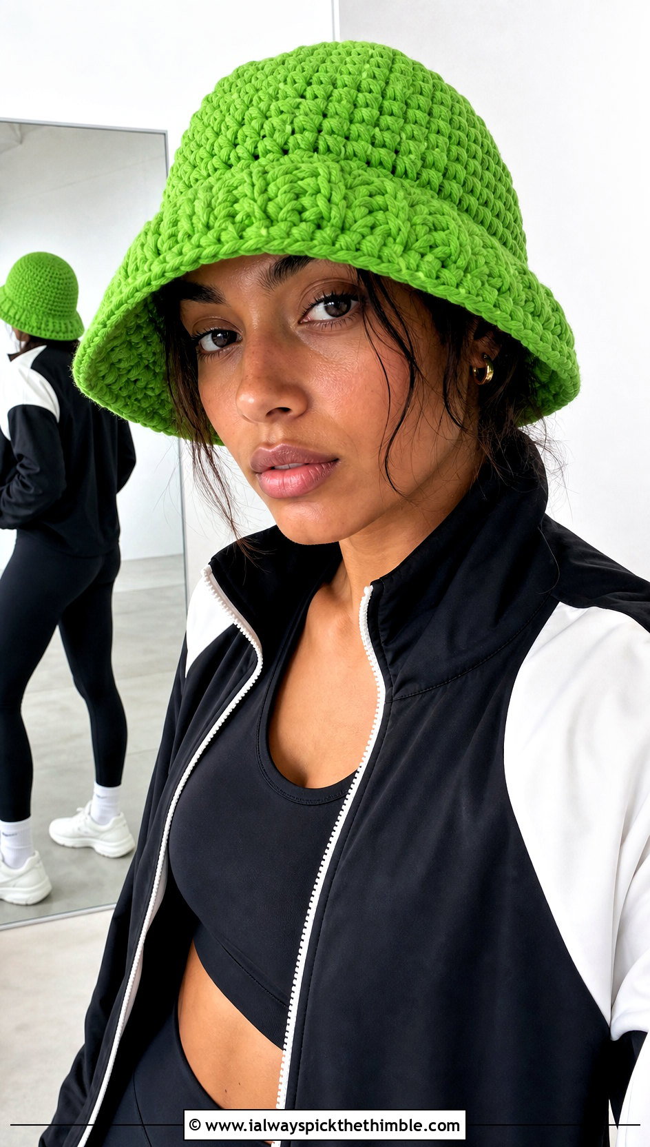 Chunky Crochet Bucket Hat With Track Jacket And Leggings - 15 Simple Chunky Crochet Hat outfit ideas