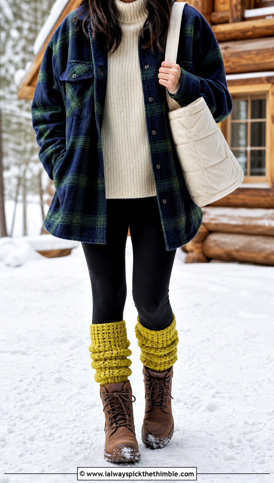 Chunky Crochet Cabin Socks With A Shacket - 25 crochet socks for beginners outfit ideas