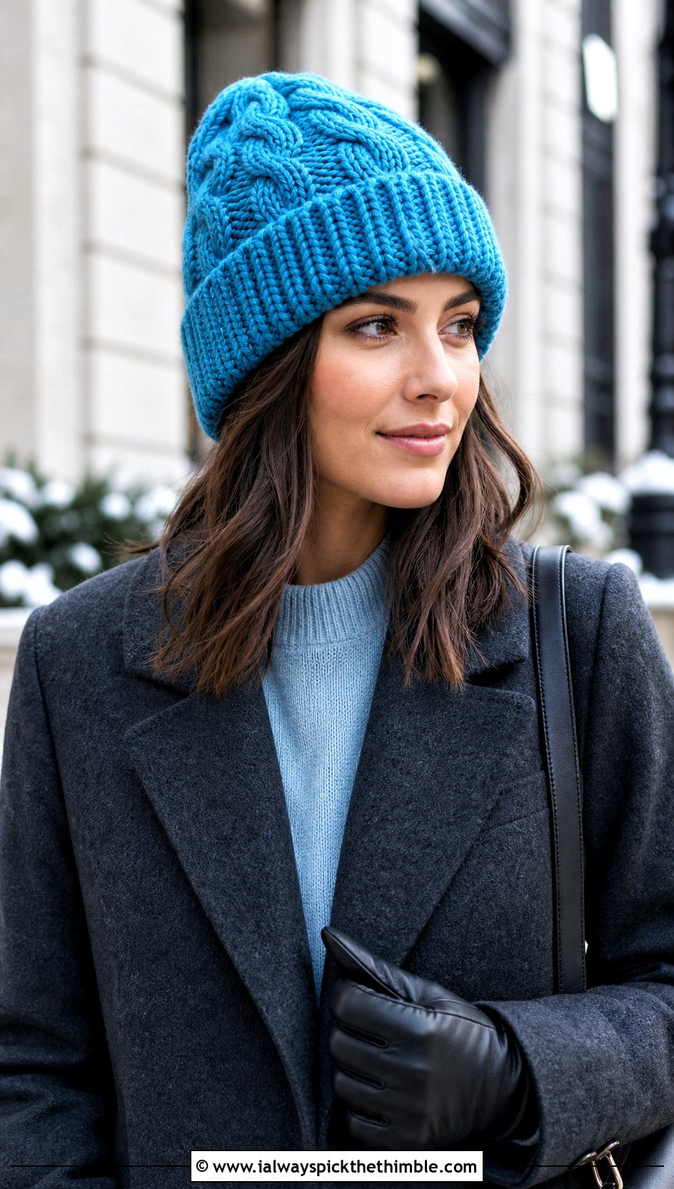 Chunky Crochet Cable Beanie With Wool Coat - 25 chunky crochet hat outfit ideas