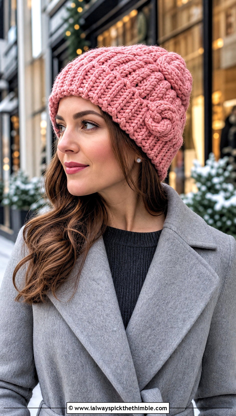 Chunky Crochet Cable Hat With Sweater Dress - 25 crochet cable hat outfit ideas