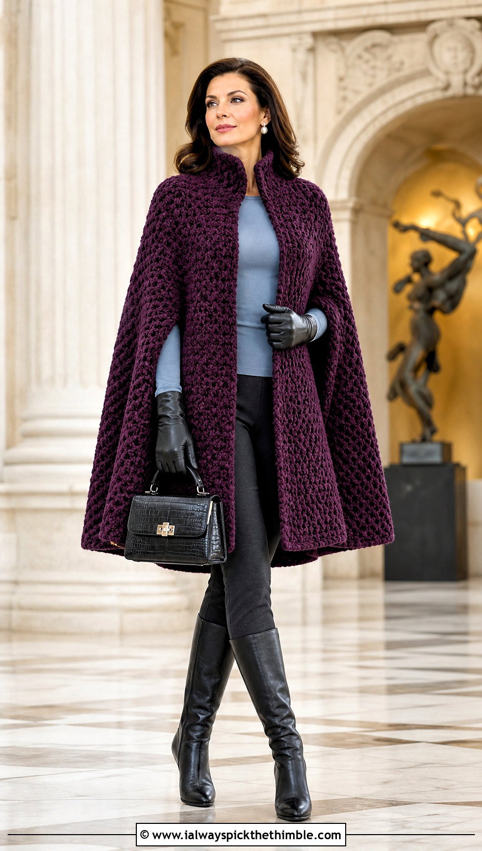 Chunky Crochet Cape Coat With Ponte Pants - 20 Chunky Crochet Coat outfit ideas