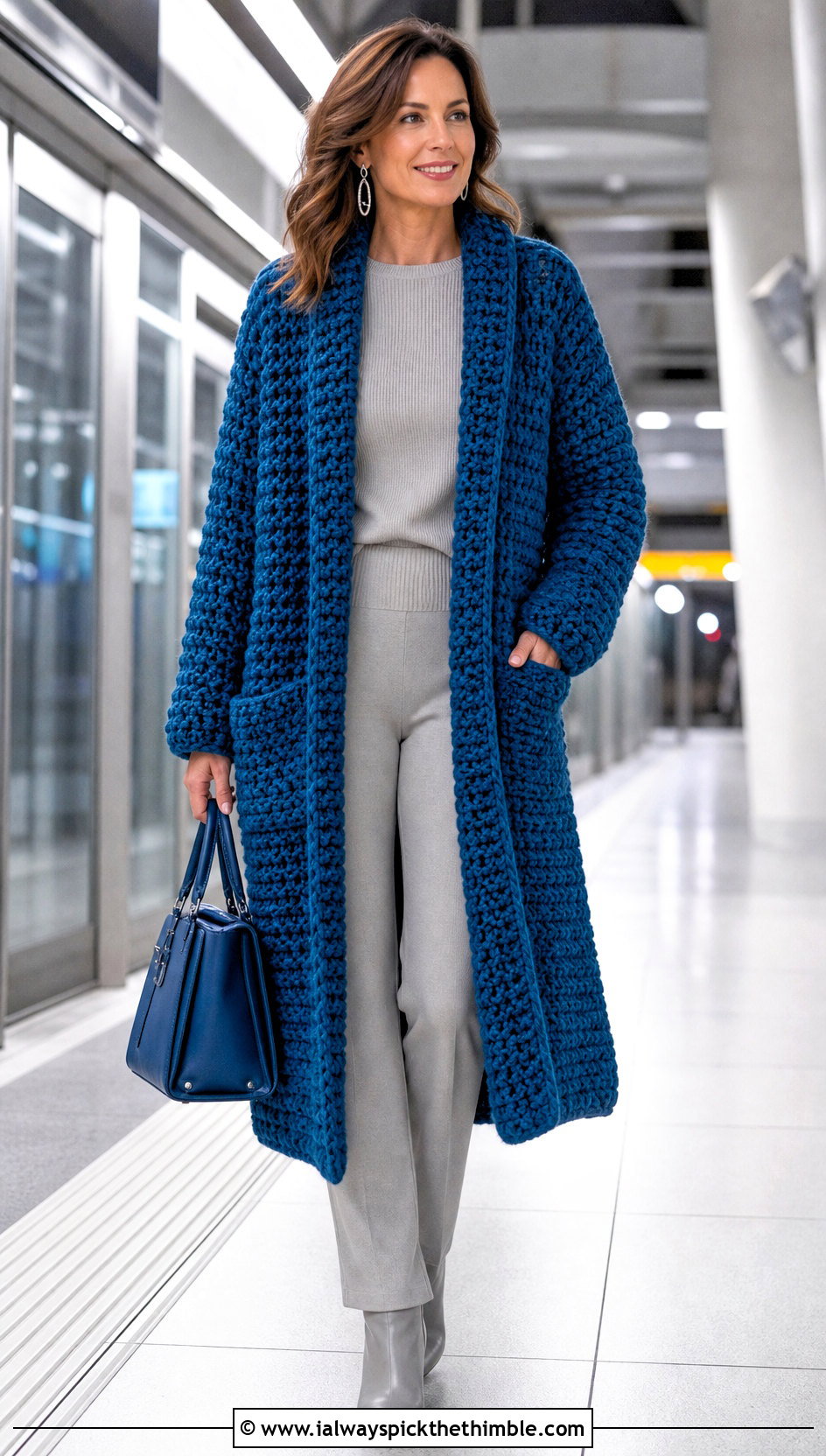 Chunky Crochet Cardigan Coat With Monochrome Knit Set - 15 Chunky Yarn Crochet Cardigan outfit ideas