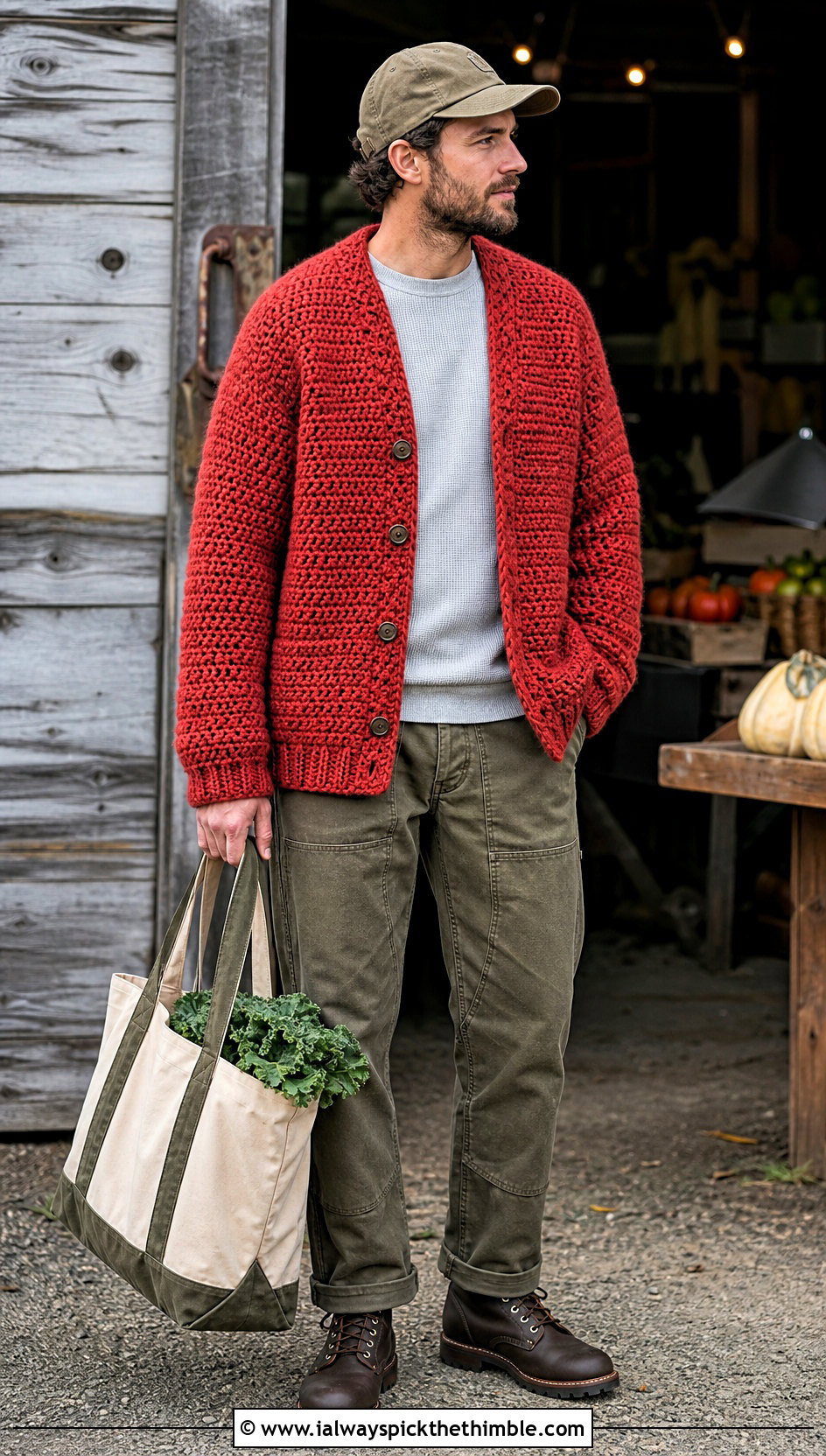 Chunky Crochet Cardigan With Double Knee Pants - 20 mens crochet cardigan sweater outfit ideas