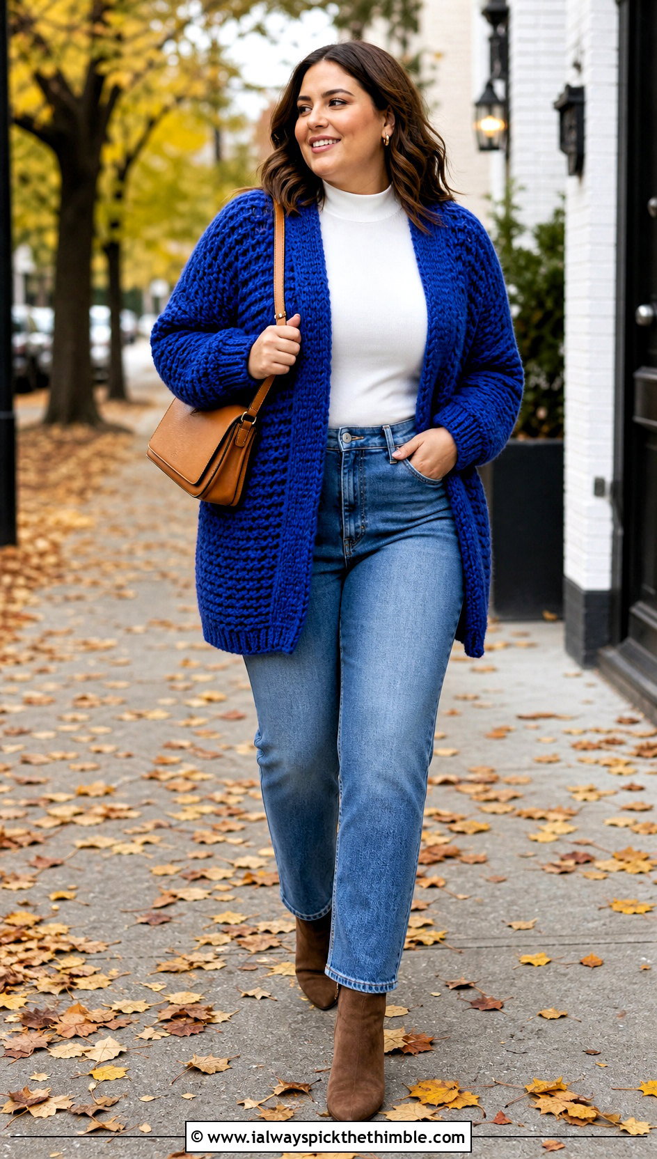 Chunky Crochet Cardigan With Straight Leg Jeans - 20 Autumn Crochet Outfit ideas
