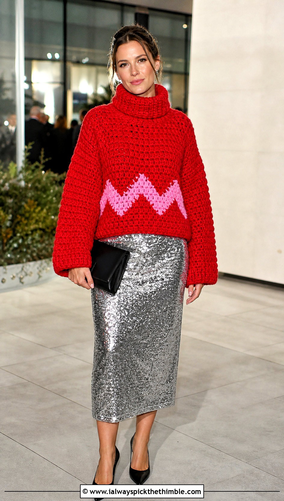Chunky Crochet Charlie Brown Turtleneck With Sequin Skirt - 15 Crochet Charlie Brown Sweater outfit ideas