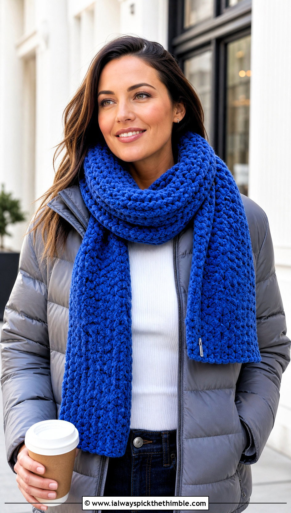 Chunky Crochet Chenille Scarf With Puffer Jacket - 20 crochet chenille scarf outfit ideas