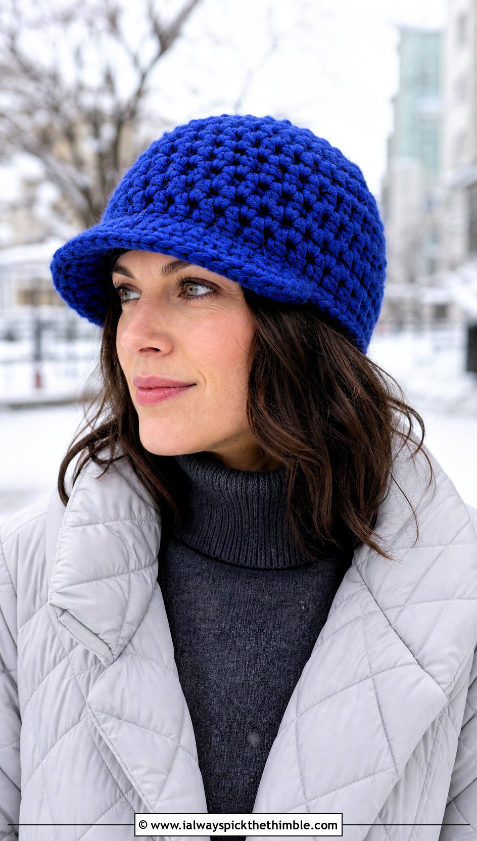 Chunky Crochet Cloche Hat With Quilted Coat And Knit Pants - 20 Cloche Crochet Hat outfit ideas