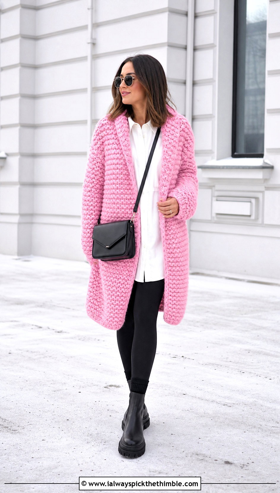 Chunky Crochet Cocoon Coat With Leggings - 25 crochet coats outfit ideas