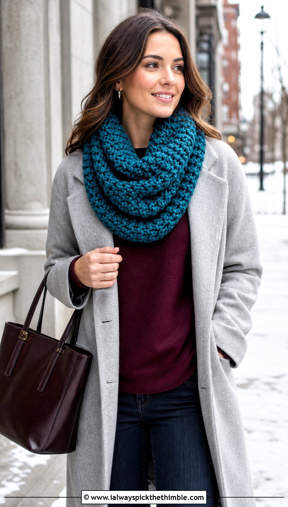 Chunky Crochet Collar With Wool Coat And Relaxed Jeans - 25 crochet collar outfit ideas
