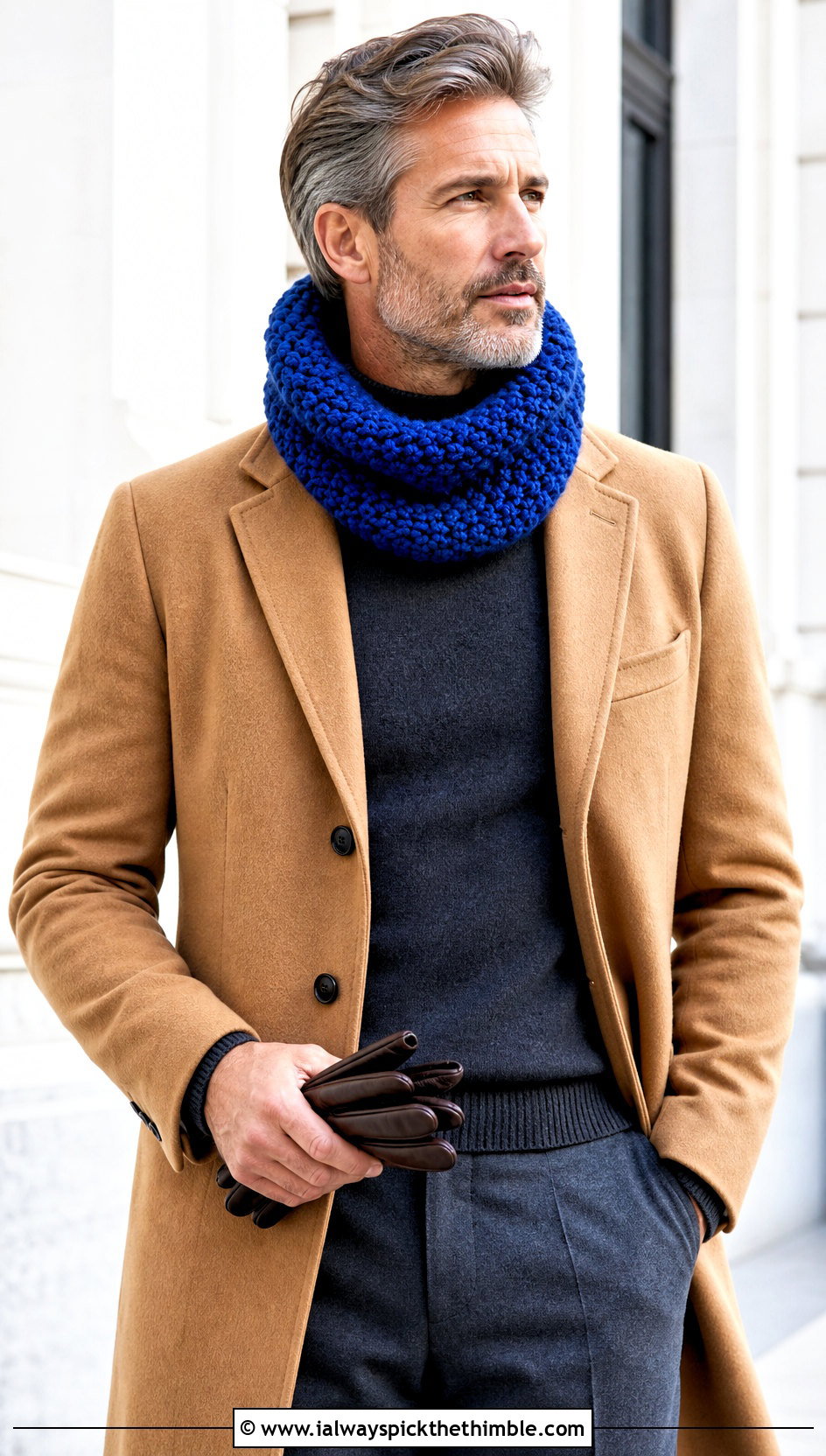 Chunky Crochet Cowl With Wool Overcoat - 20 crochet cowl for men outfit ideas