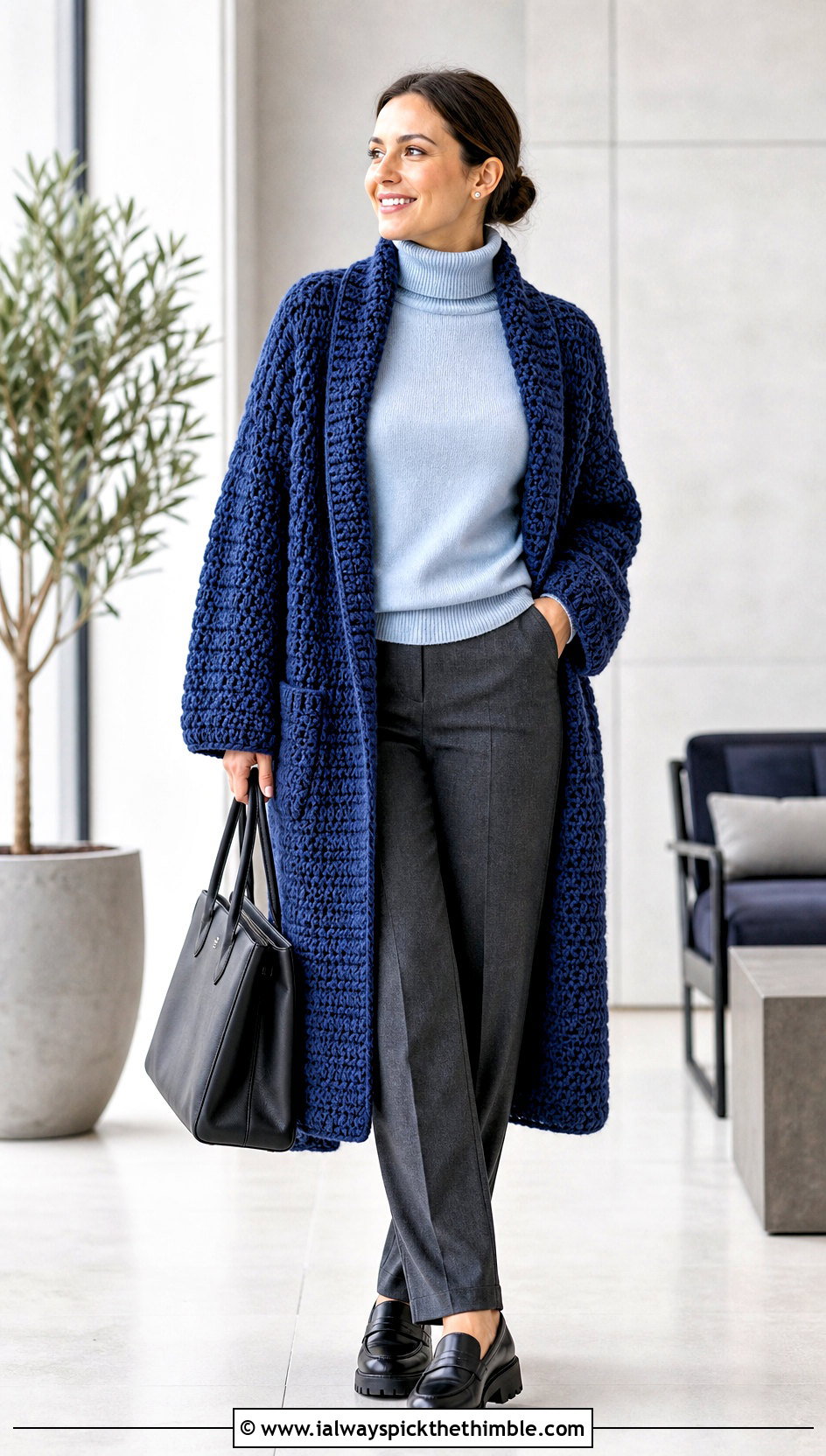Chunky Crochet Duster Cardigan With Turtleneck - 25 crochet duster cardigan outfit ideas