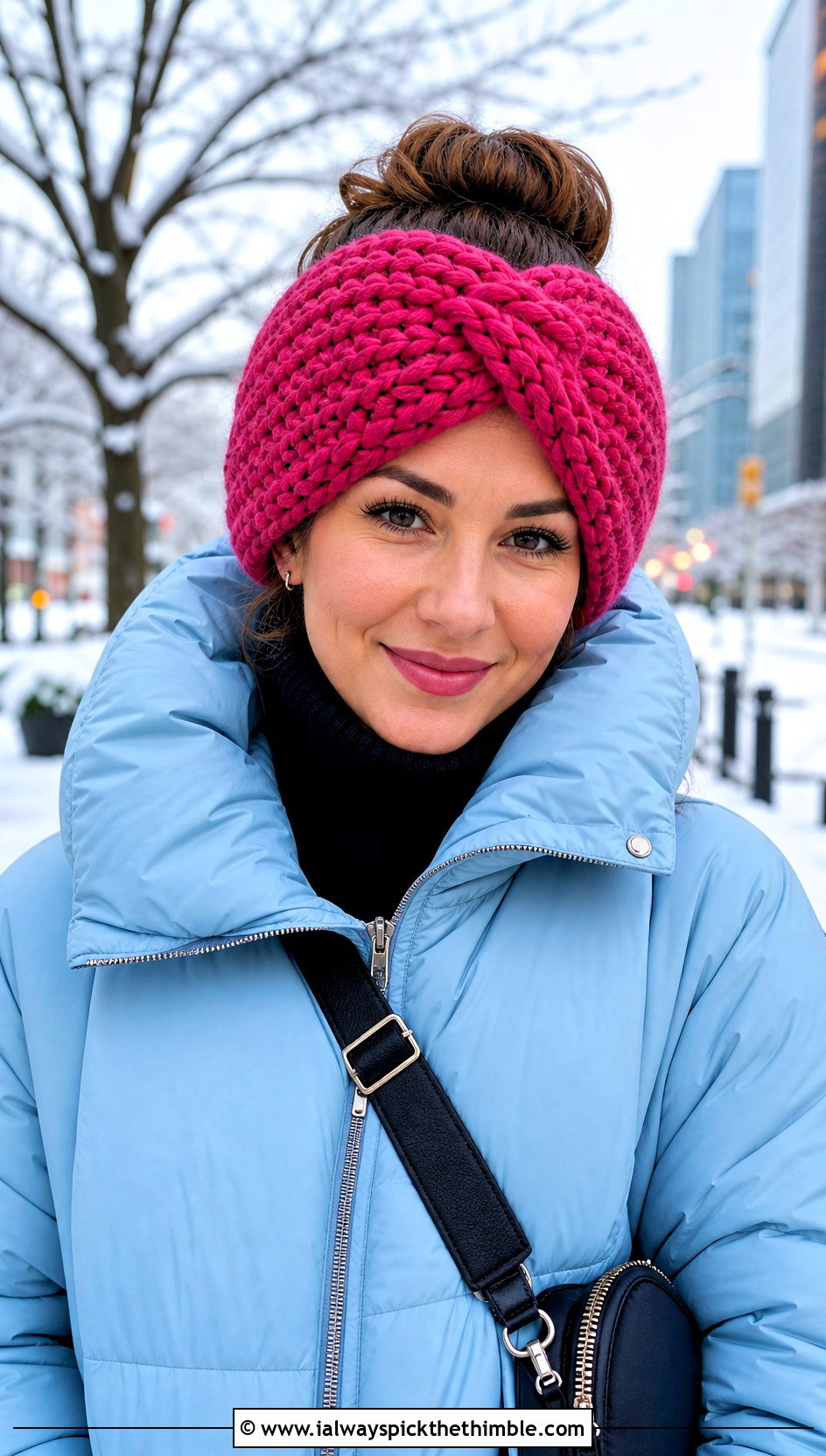 Chunky Crochet Ear Warmer Headwrap With Puffer And Leggings - 25 crochet headwrap outfit ideas