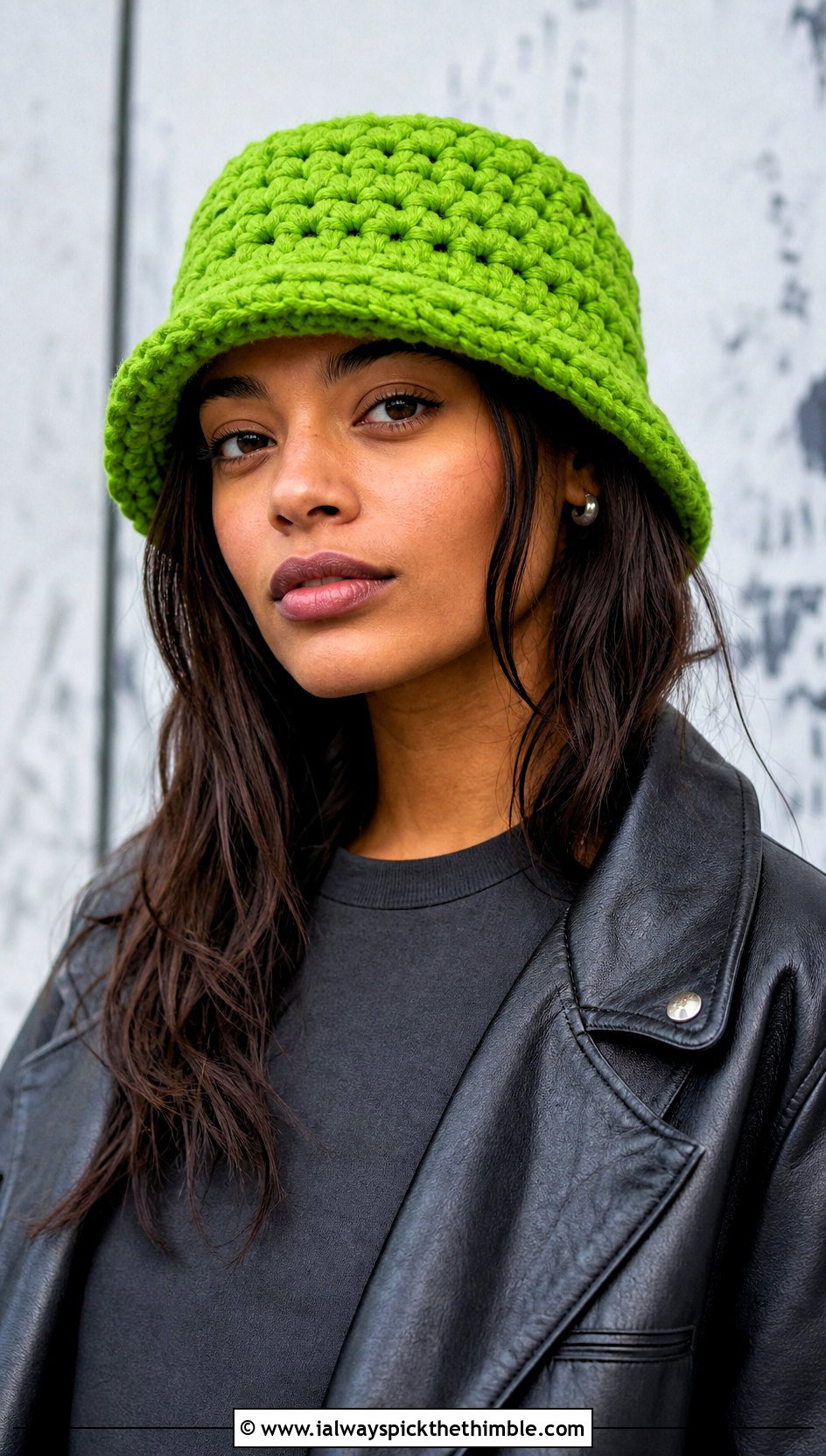 Chunky Crochet Fisherman Hat With Leather Jacket - 25 crochet fisherman hat outfit ideas