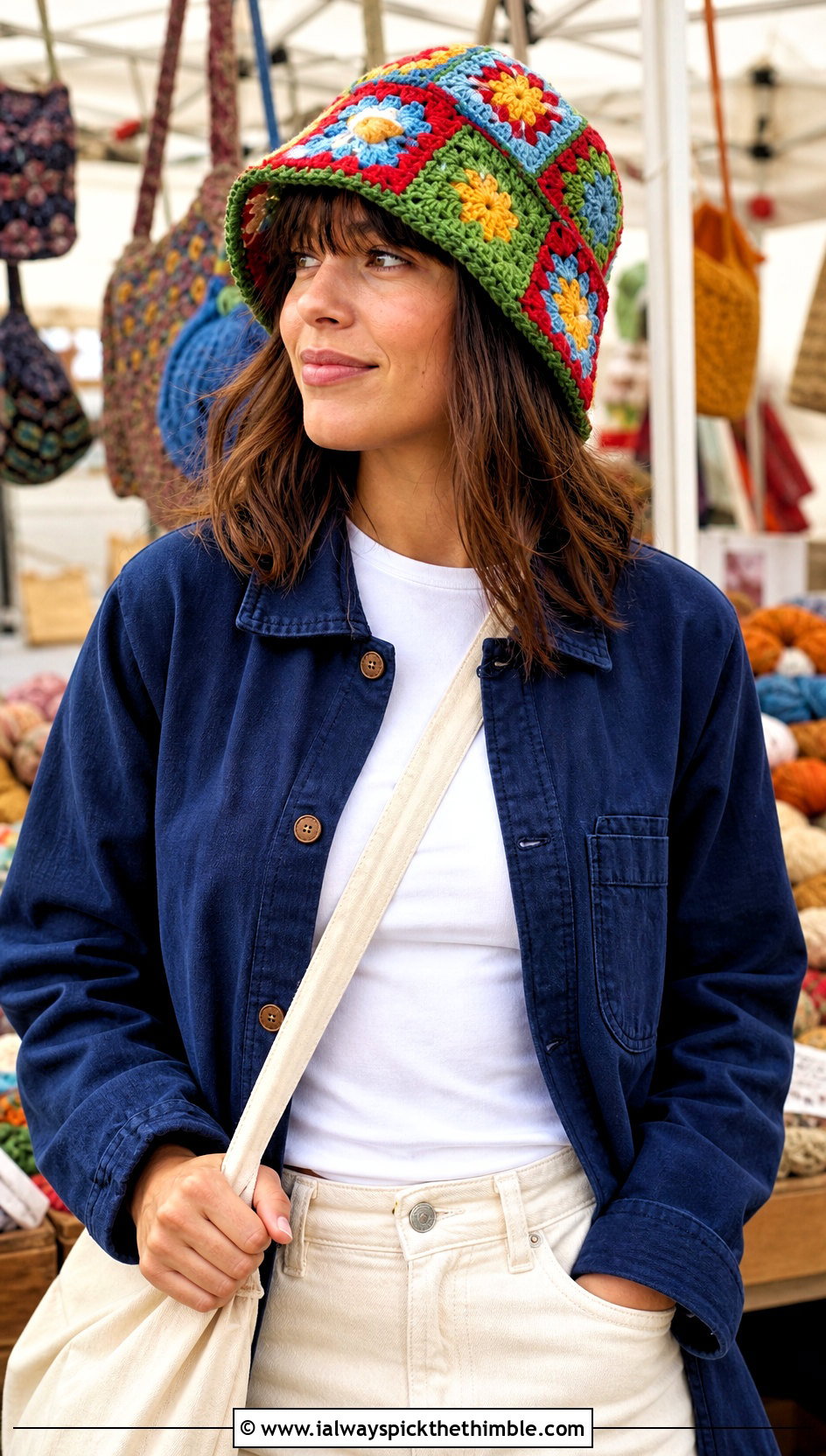 Chunky Crochet Granny Square Hat With Chore Jacket - 25 chunky crochet hat outfit ideas