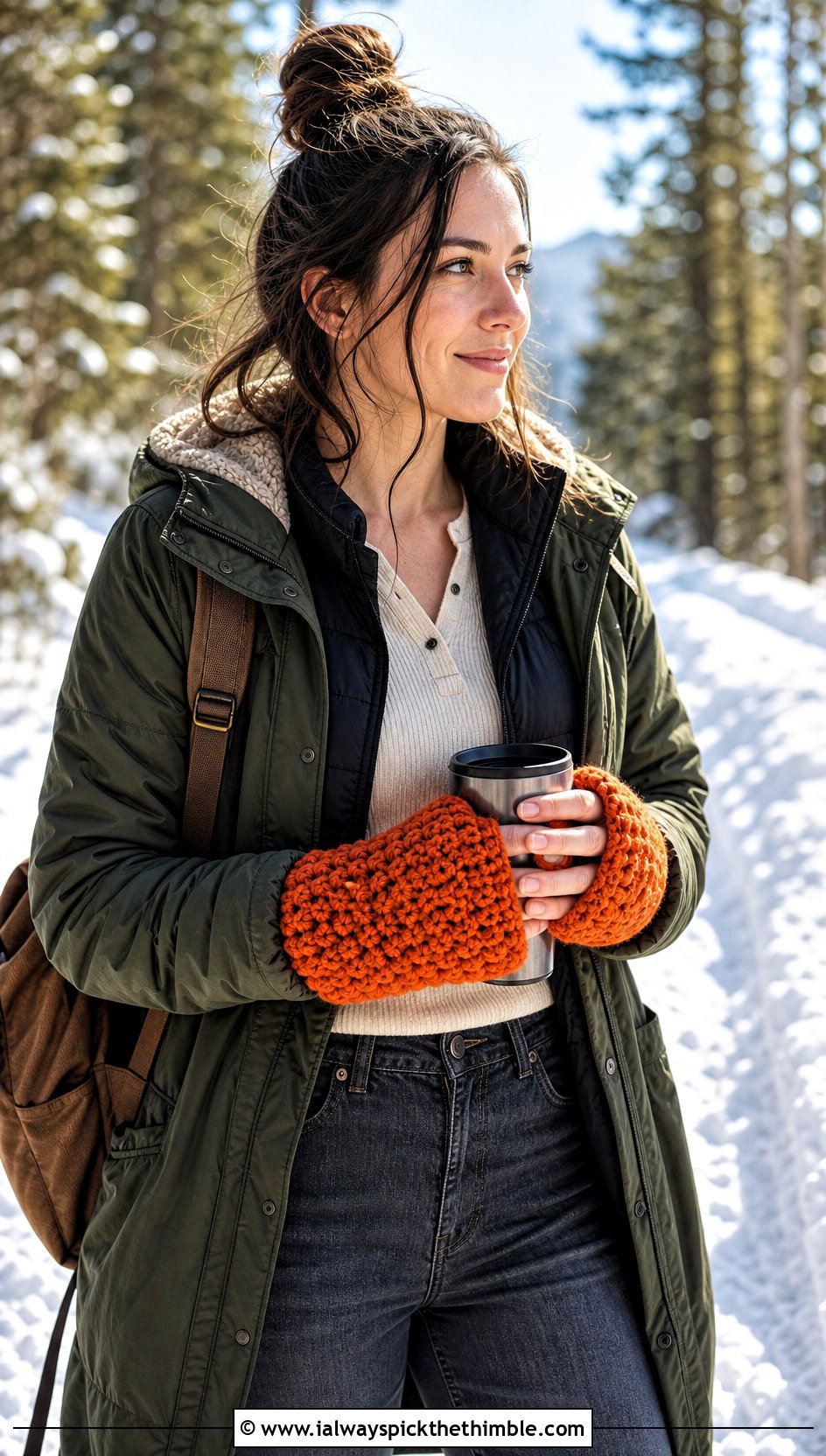Chunky Crochet Handwarmers With Parka And Hiking Boots - 25 crochet handwarmers outfit ideas