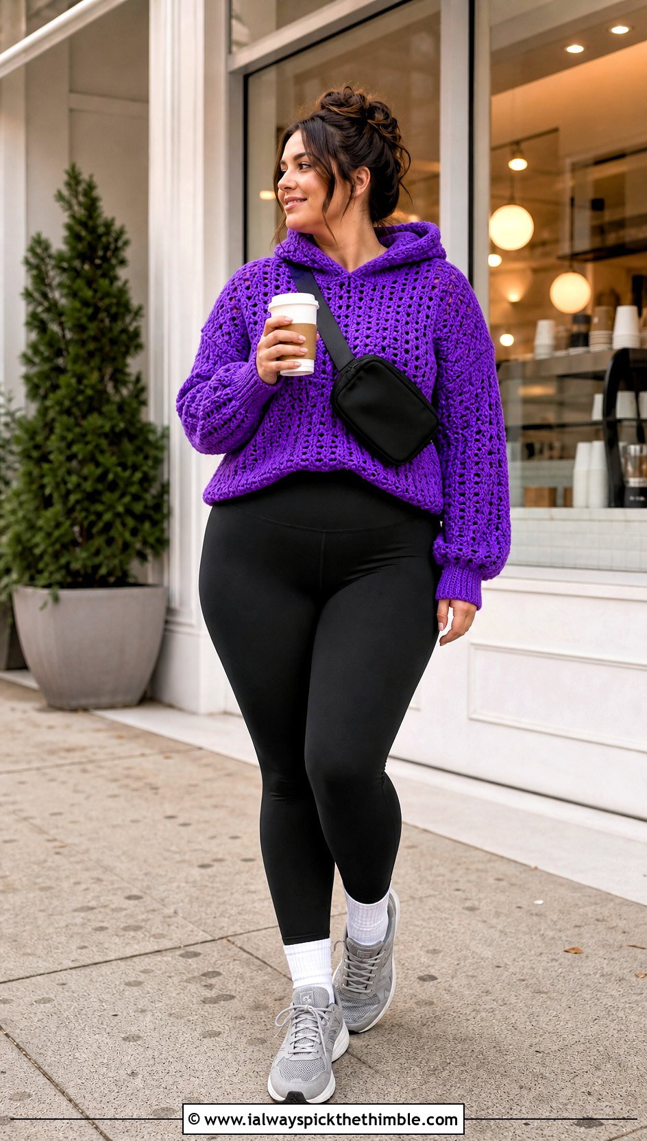 Chunky Crochet Hoodie With Leggings - 25 crochet hoodie outfit ideas