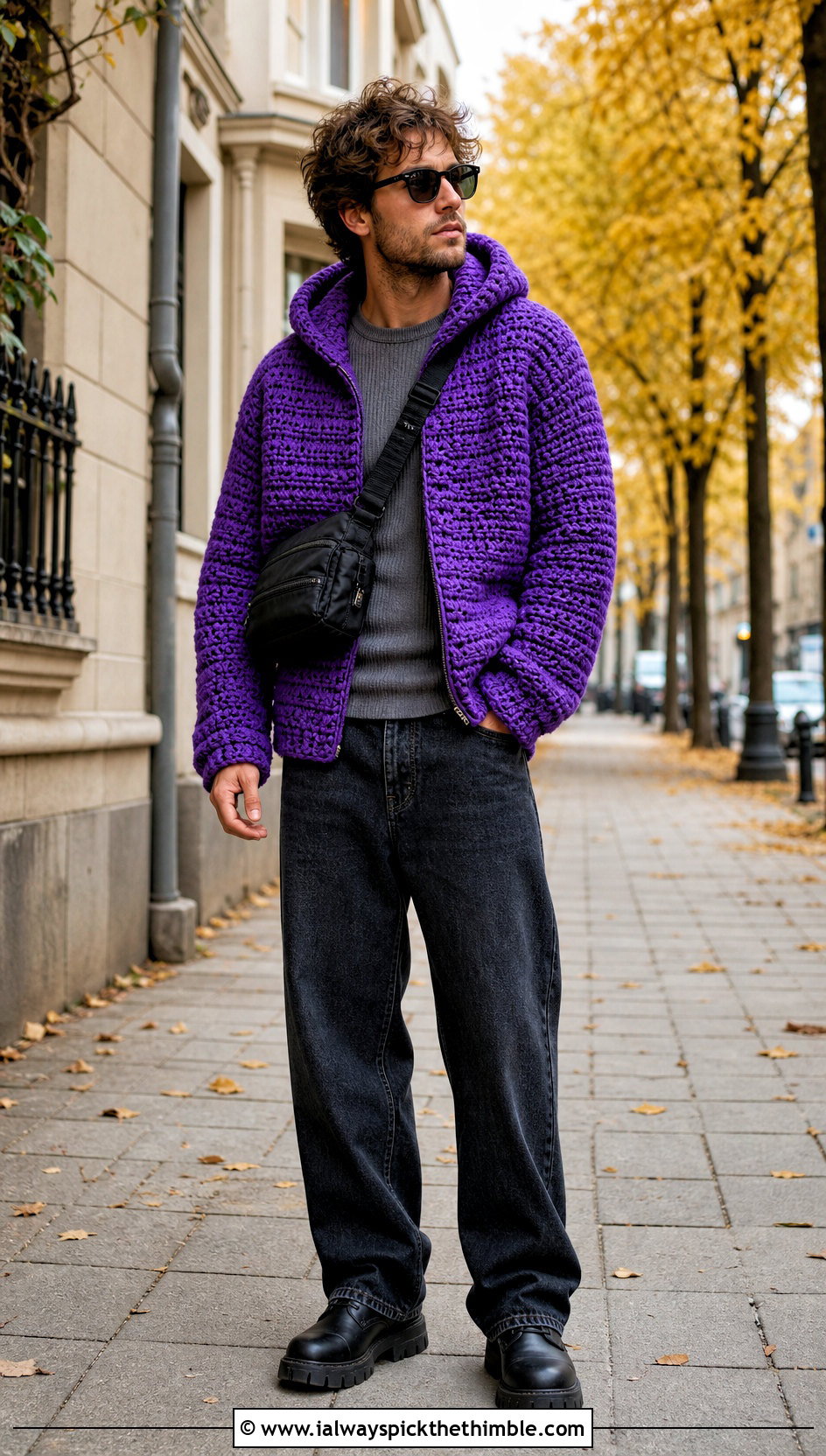Chunky Crochet Hoodie With Relaxed Denim - 20 crochet mens hoodie outfit ideas