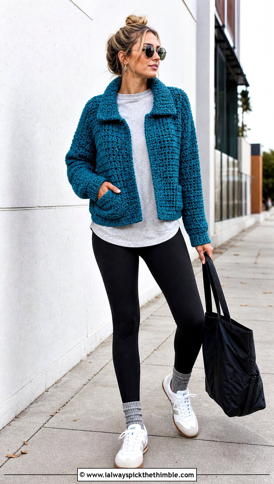 Chunky Crochet Jacket With Leggings And Sneakers - 15 beginner crochet jacket ideas