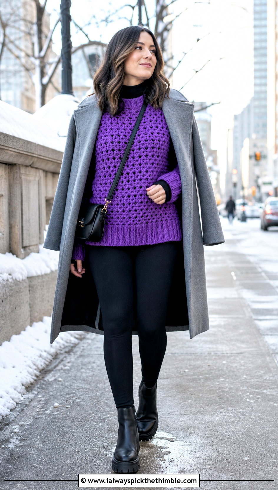 Chunky Crochet Jumper With Leggings And Boots - 25 easy crochet jumper outfit ideas