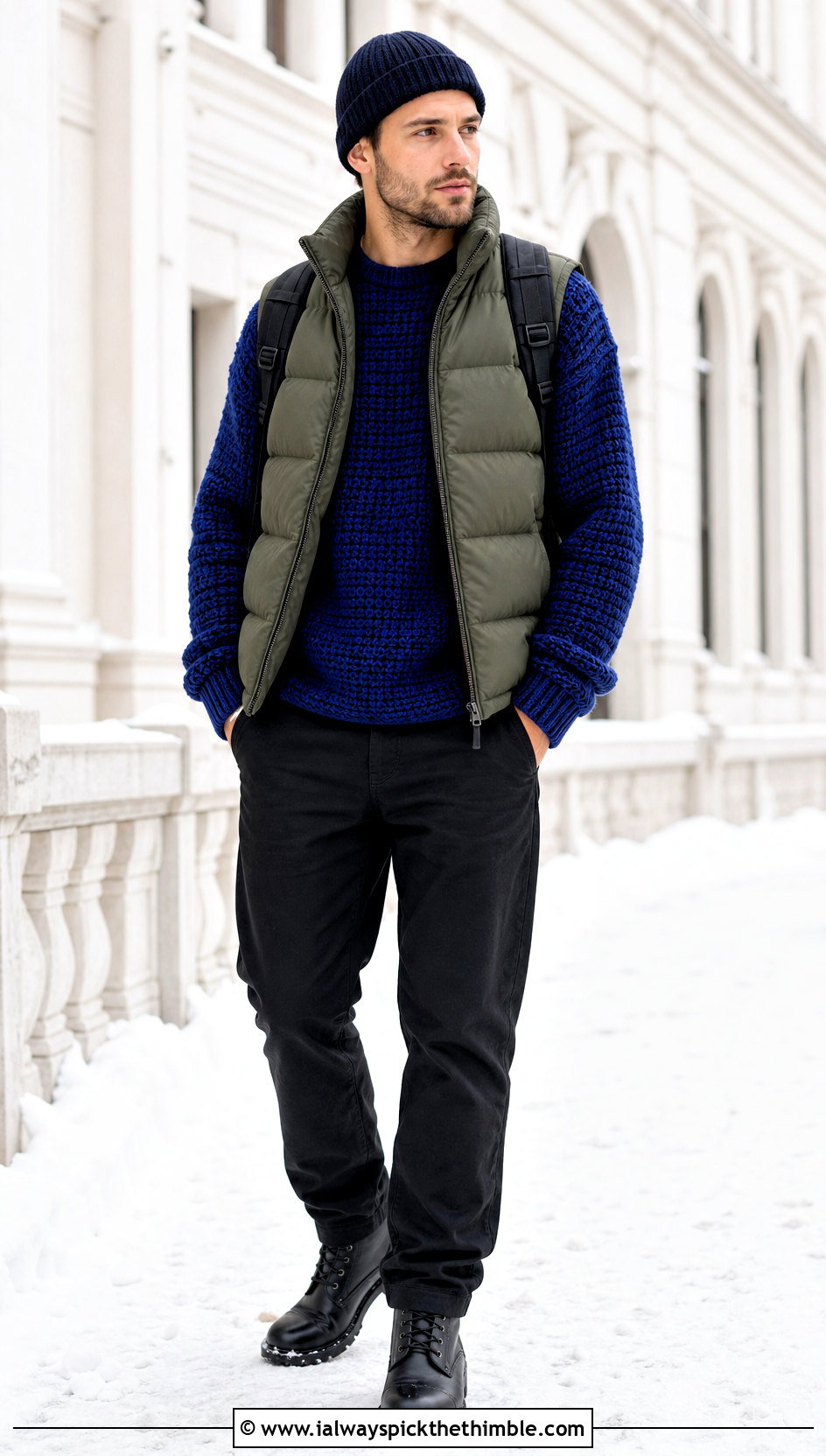 Chunky Crochet Jumper With Puffer Vest - 25 men crochet jumper outfit ideas