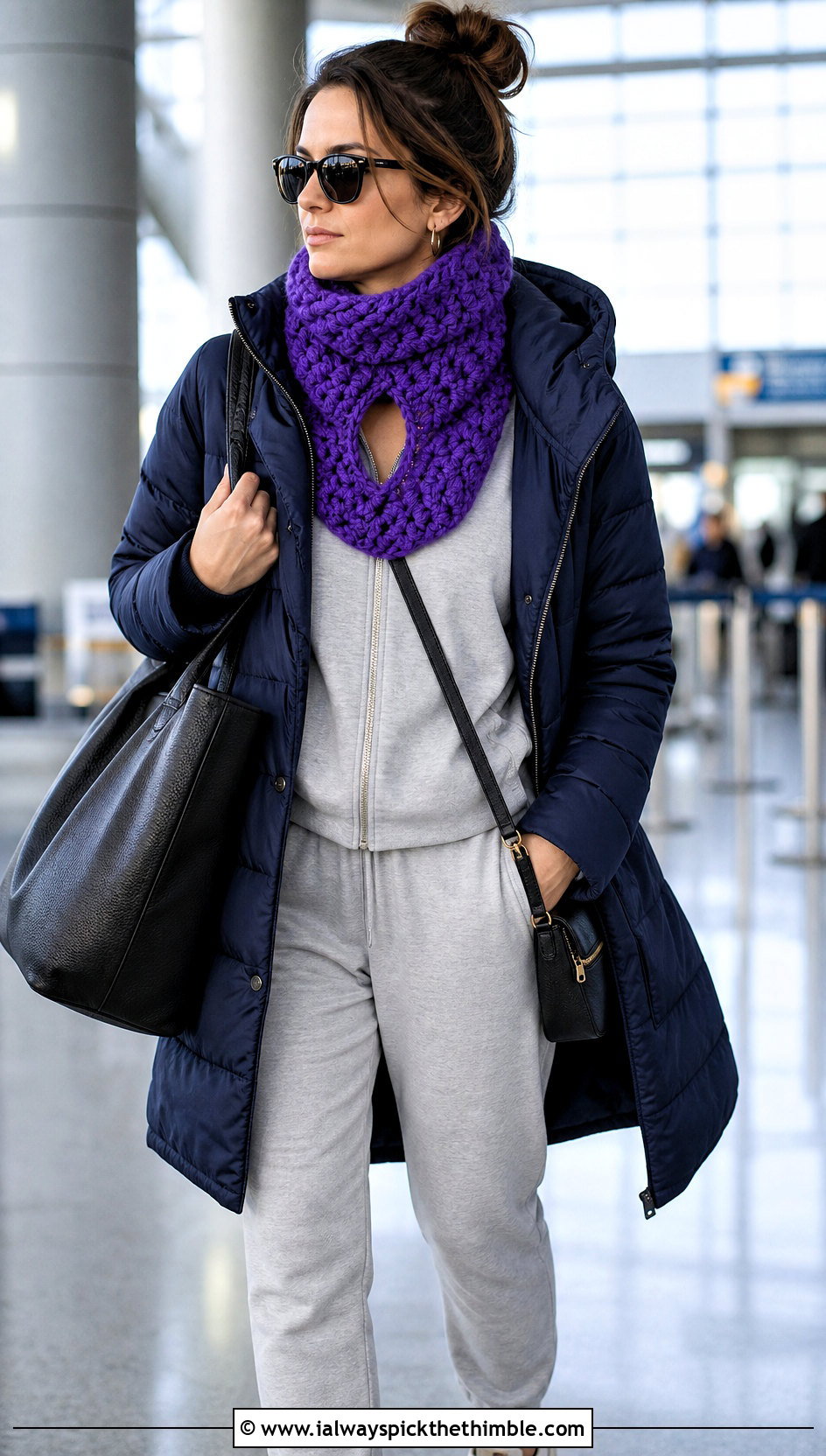 Chunky Crochet Keyhole Scarf With Airport Outfit - 25 crochet keyhole scarf outfit ideas
