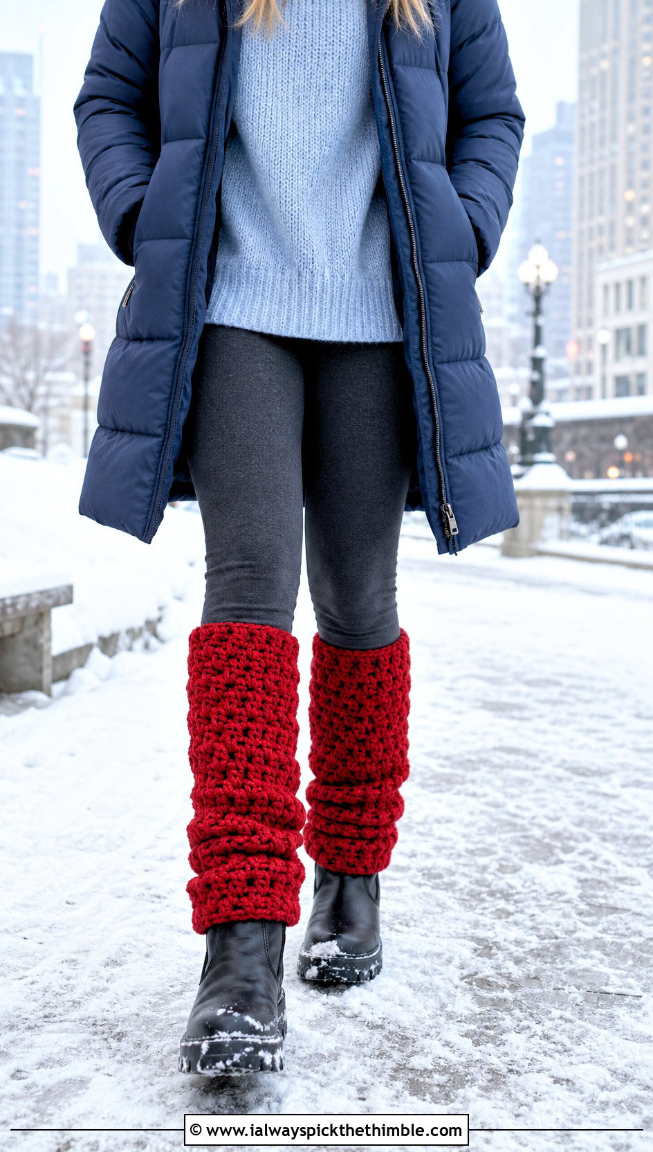 Chunky Crochet Leg Warmers With A Puffer Coat - 25 crochet leg warmer outfit ideas