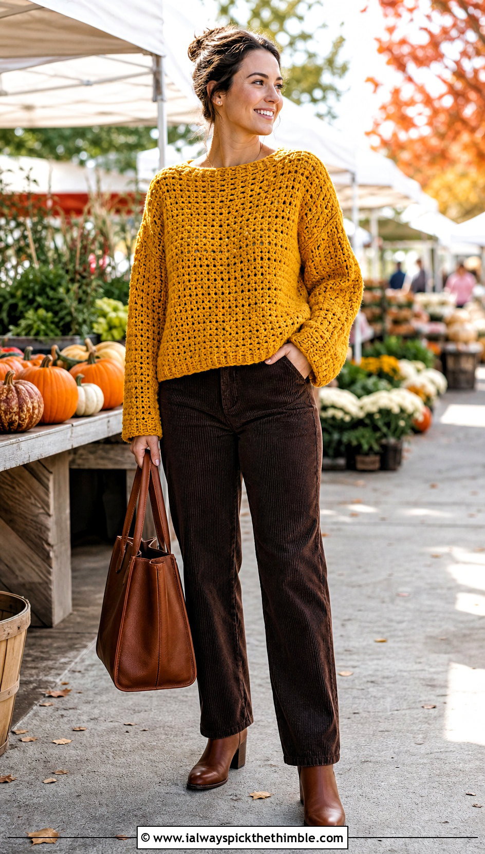 Chunky Crochet Long Sleeved Top With Corduroy Pants - 20 Crochet Long Sleeved Top outfit ideas