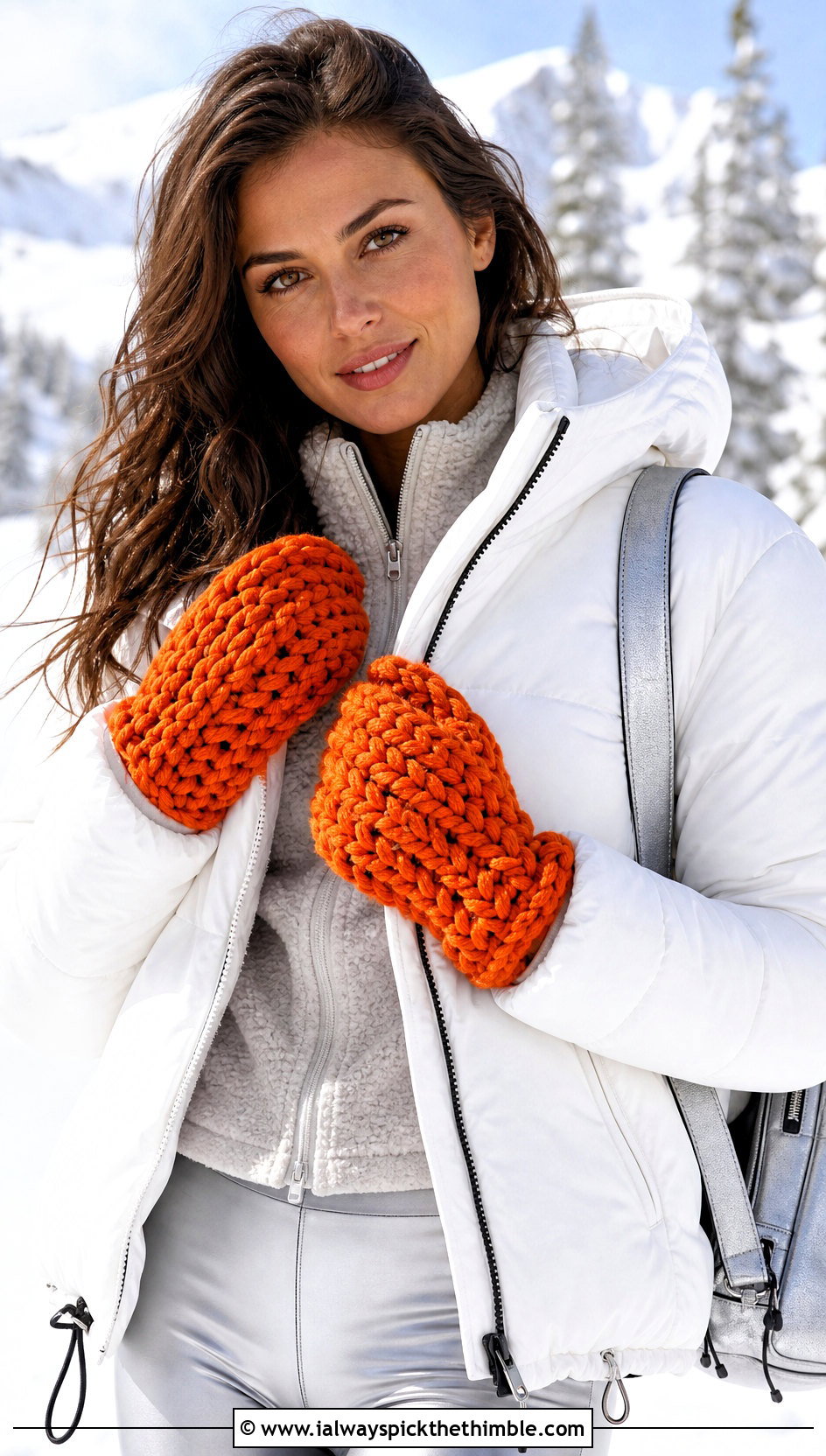 Chunky Crochet Mittens With Ski Jacket - 25 easy crochet mittens outfit ideas