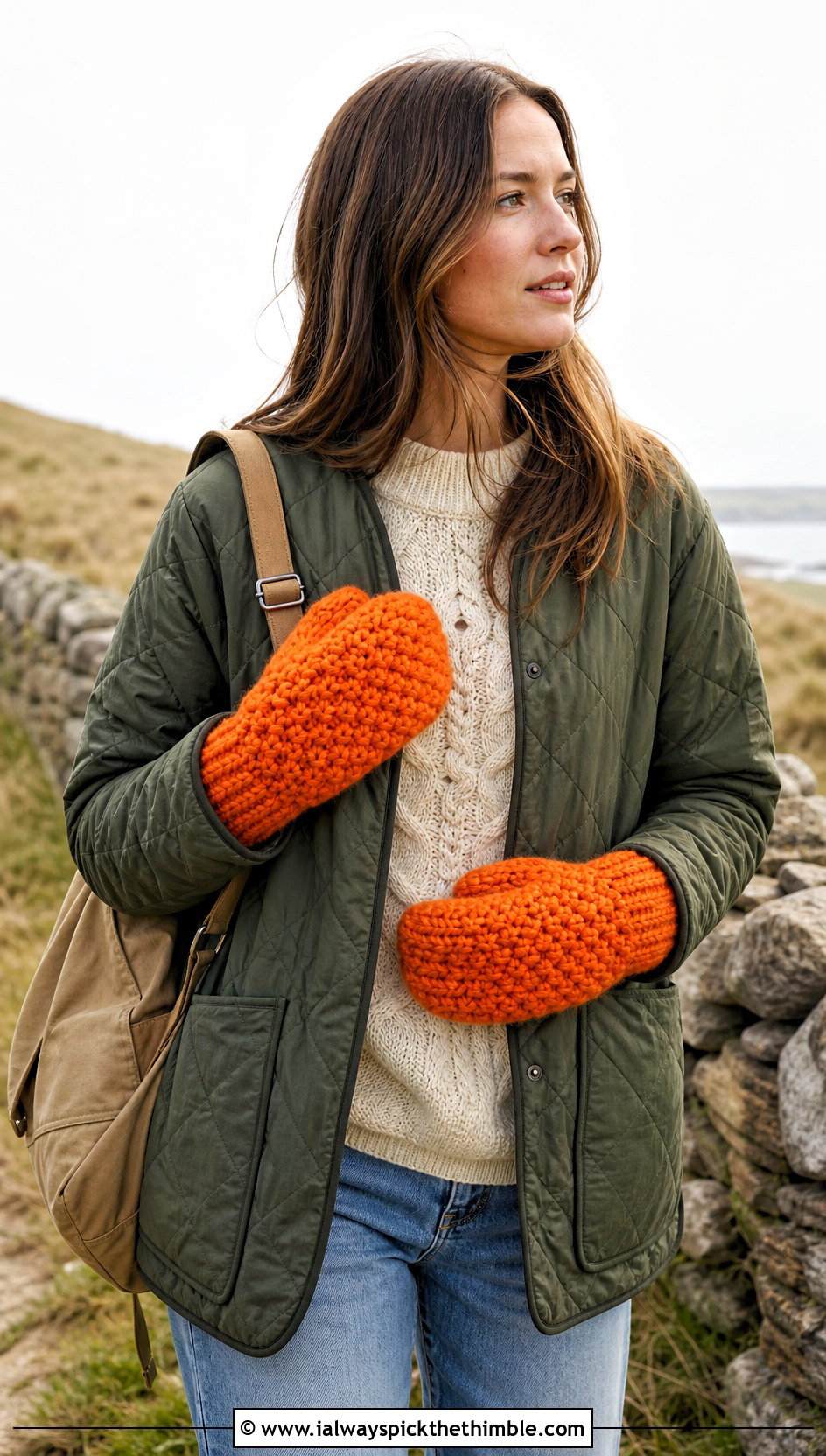 Chunky Crochet Mittens With Utility Jacket - 20 cute crochet mittens outfit ideas
