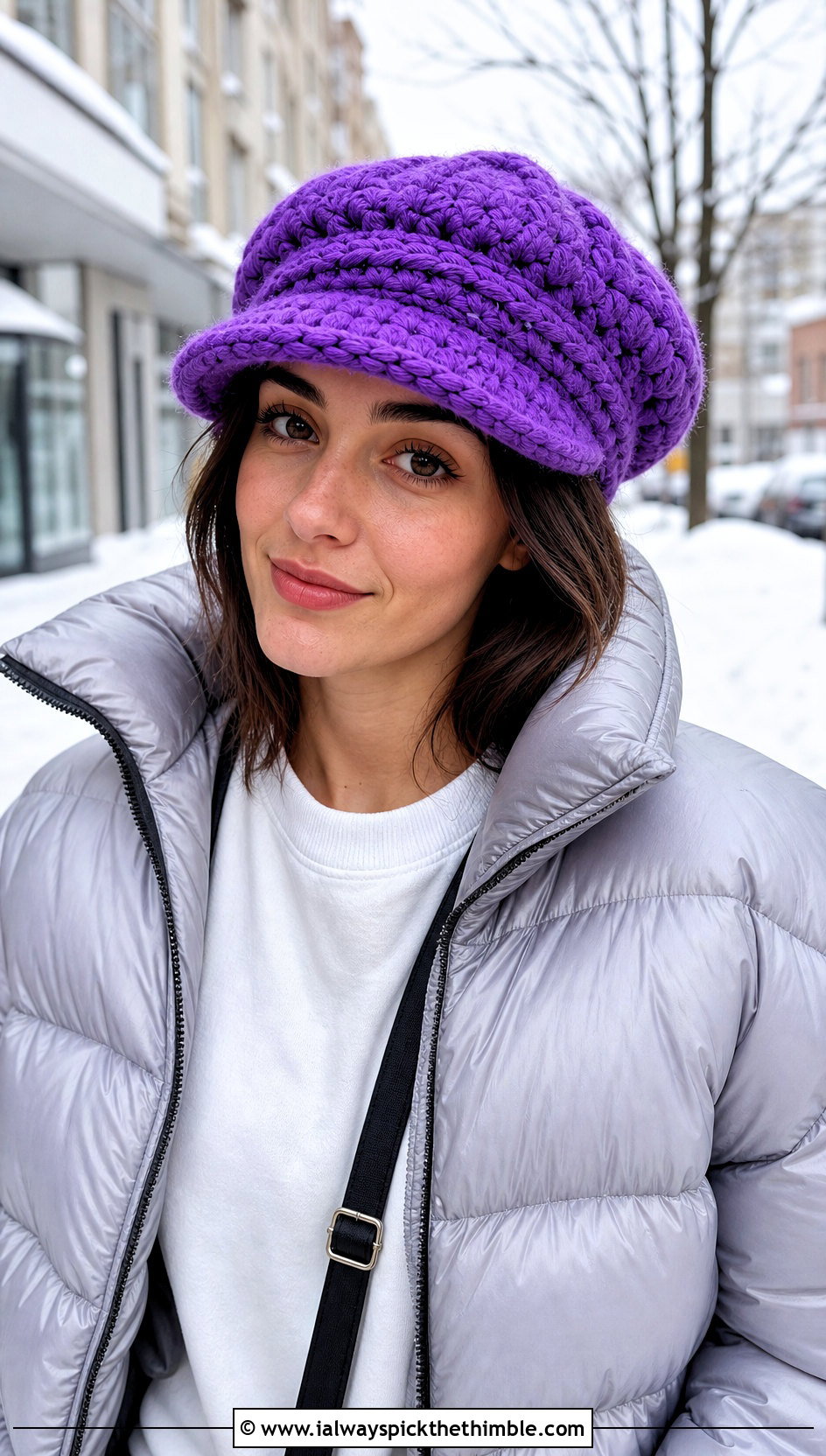 Chunky Crochet Newsboy Hat With Puffer Jacket And Leggings - 25 crochet newsboy hat outfit ideas