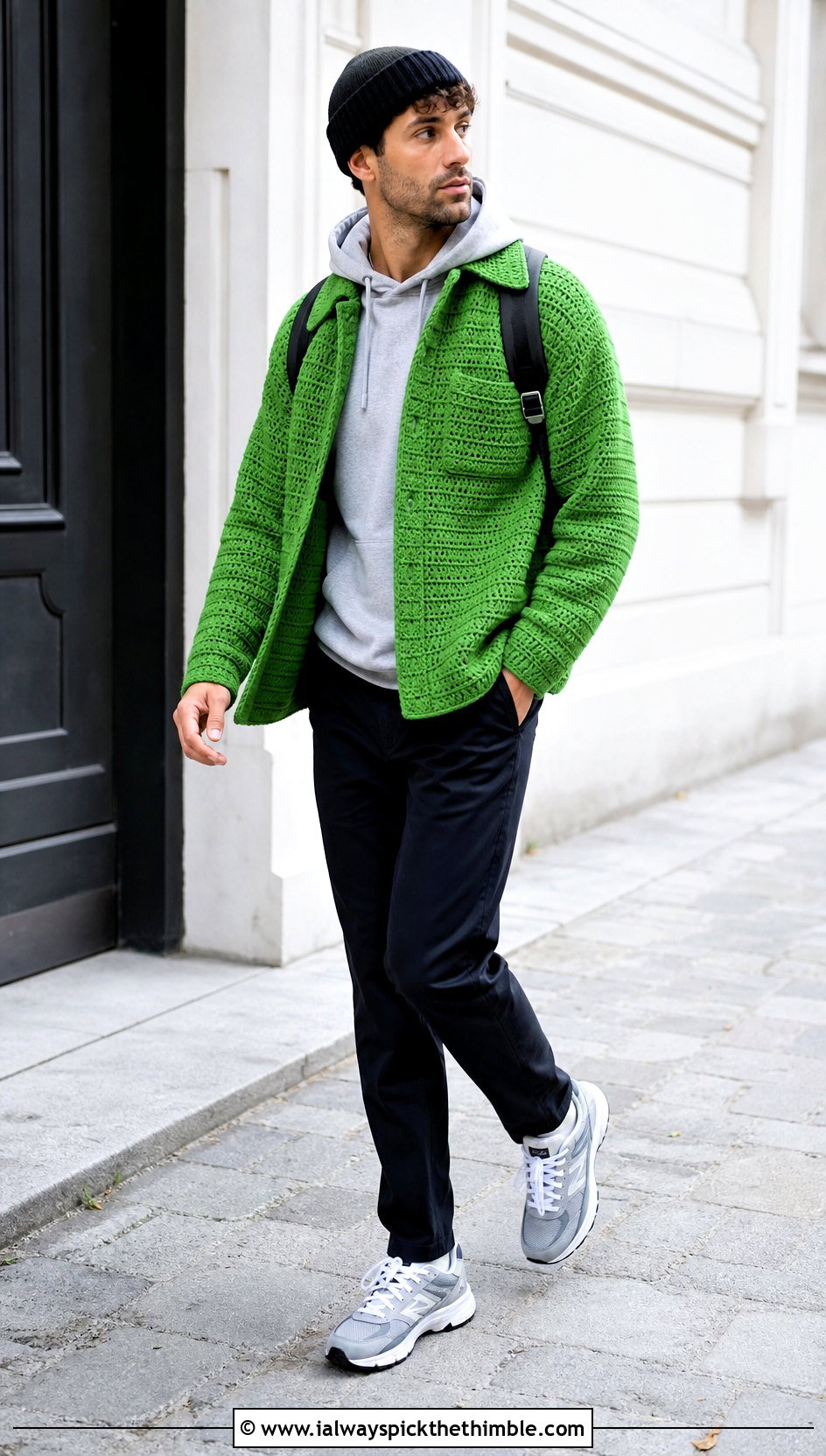 Chunky Crochet Overshirt With A Hoodie And Chinos - 25 crochet mens shirt outfit ideas
