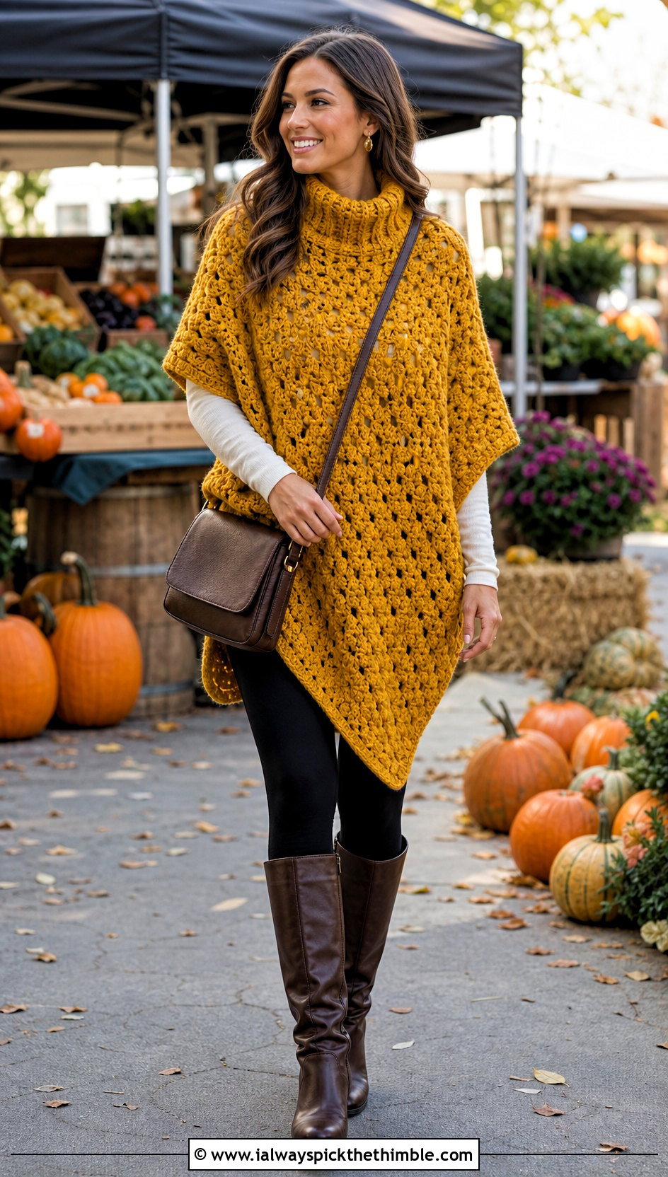 Chunky Crochet Poncho With Leggings And Knee Boots - 25 crochet projects clothes and outfit ideas