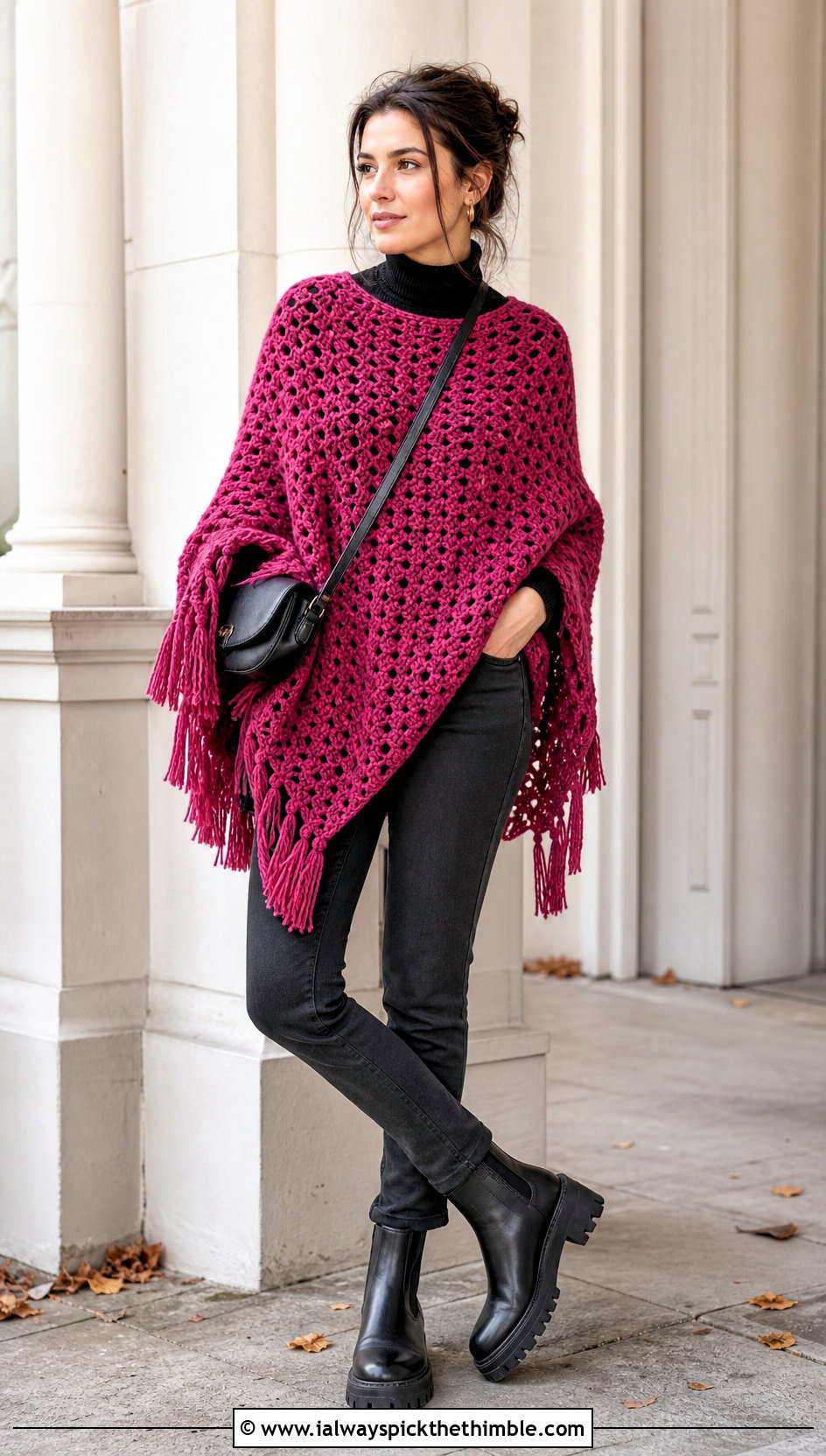 Chunky Crochet Poncho With Leggings - 25 Crochet Grunge Clothes and outfit ideas