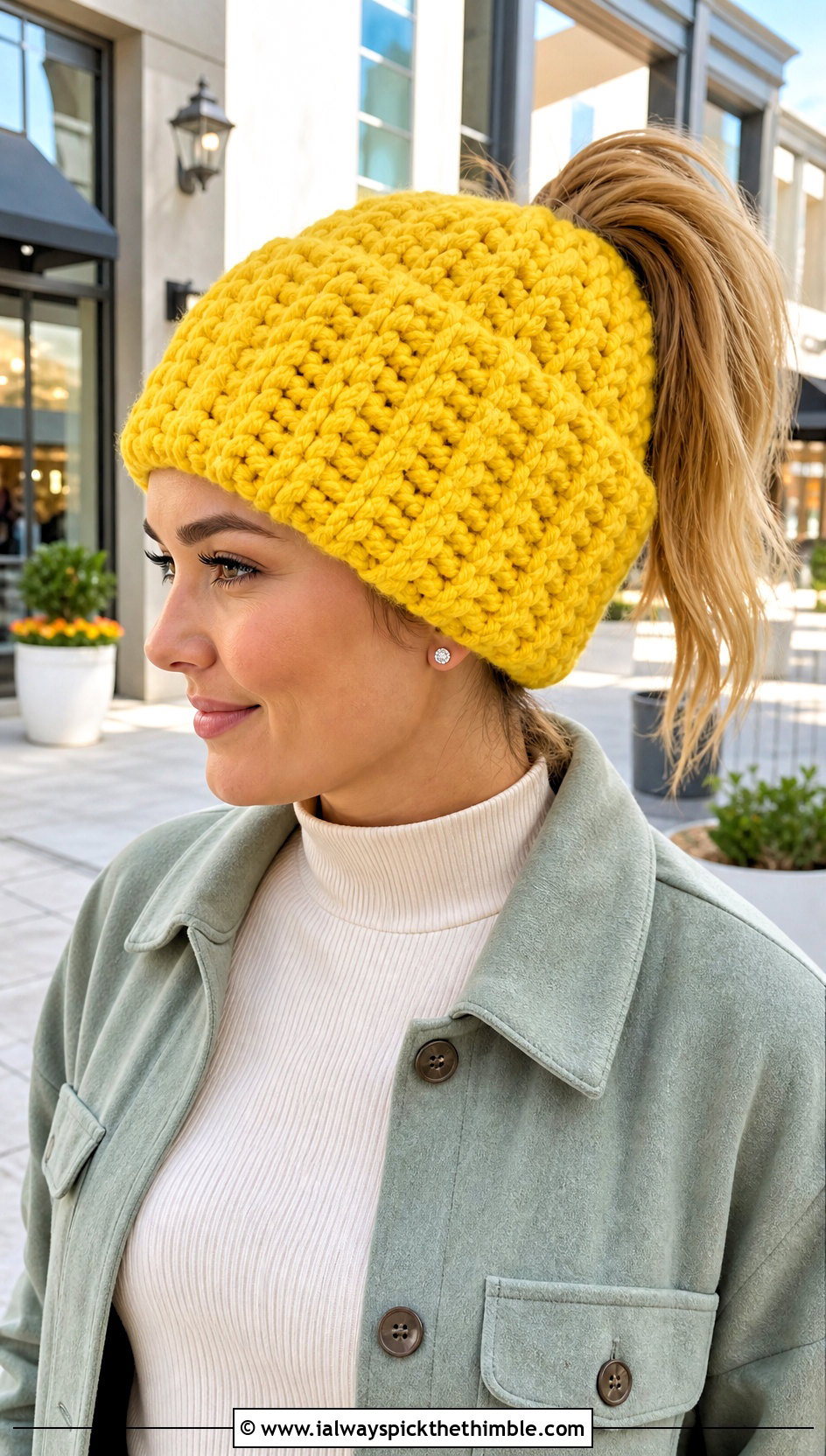 Chunky Crochet Ponytail Hat With Shacket - 25 crochet ponytail hat outfit ideas