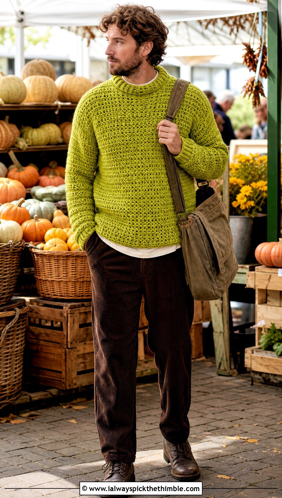 Chunky Crochet Pullover With Corduroy Pants - 20 crochet clothes men ideas