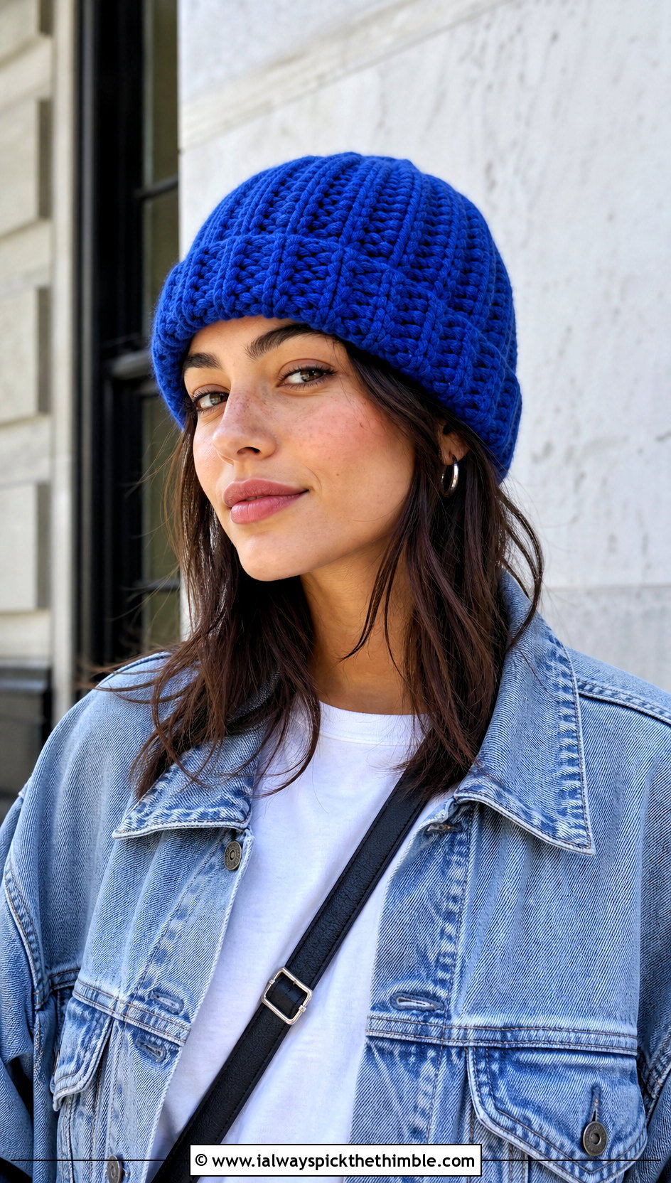 Chunky Crochet Ribbed Beanie With Denim Jacket - 25 chunky crochet hat outfit ideas