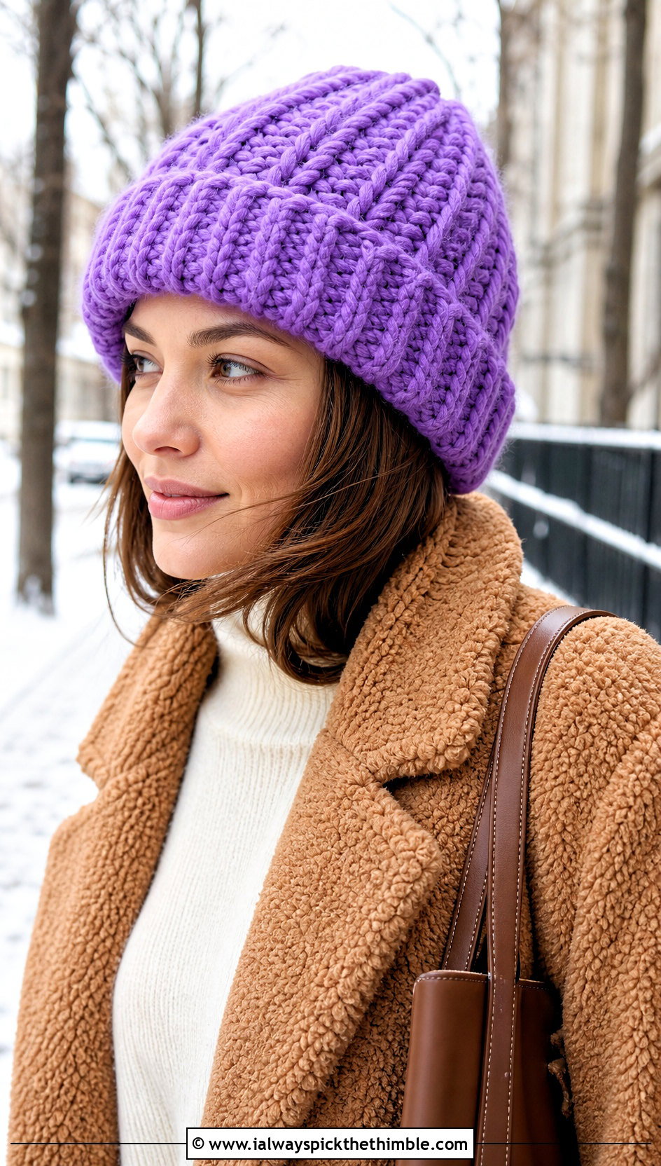 Chunky Crochet Ribbed Beanie With Teddy Coat - 25 crochet ribbed beanie outfit ideas