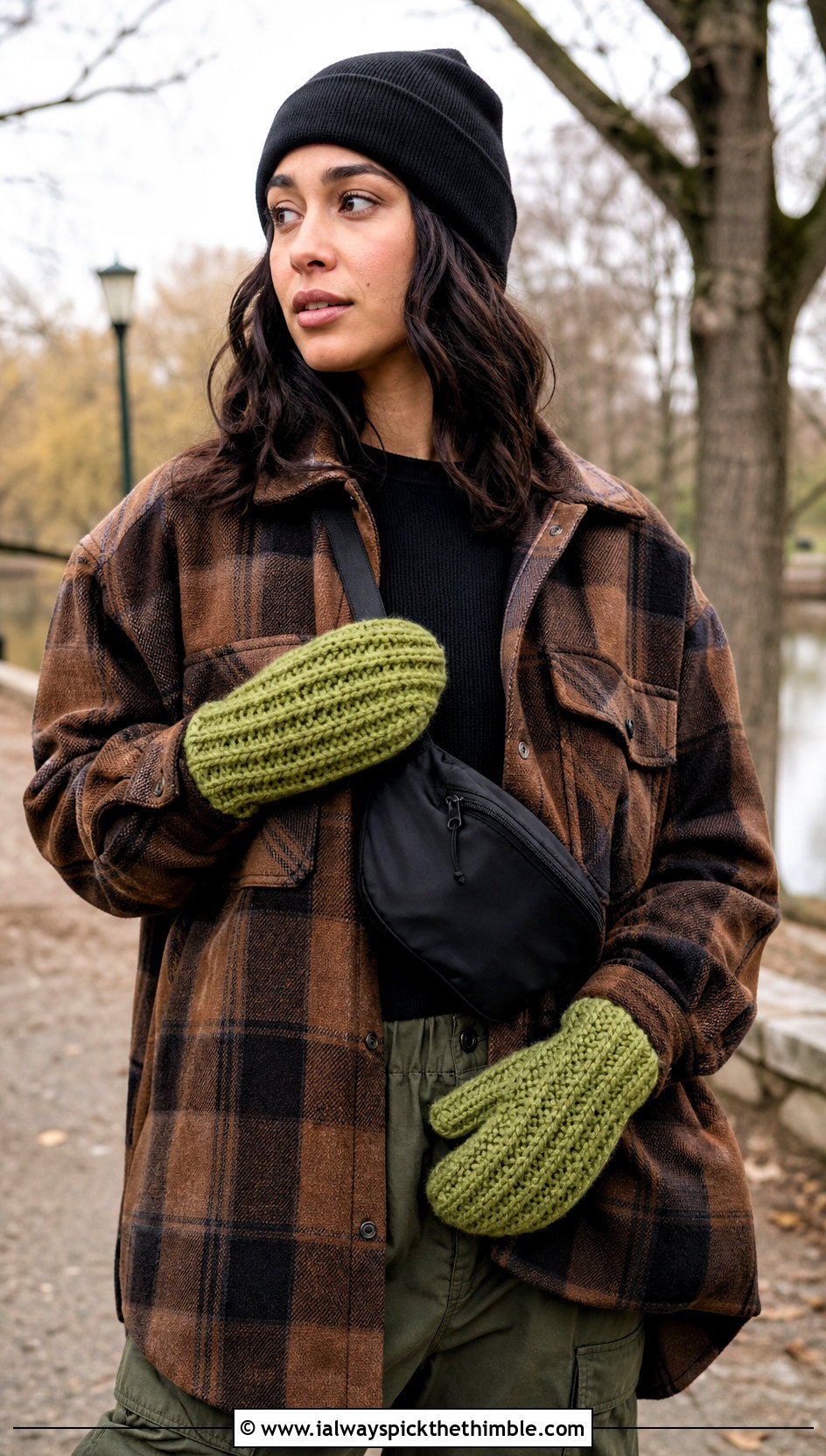 Chunky Crochet Ribbed Mittens With Shacket And Cargo Pants - 15 Crochet Ribbed Mittens outfit ideas