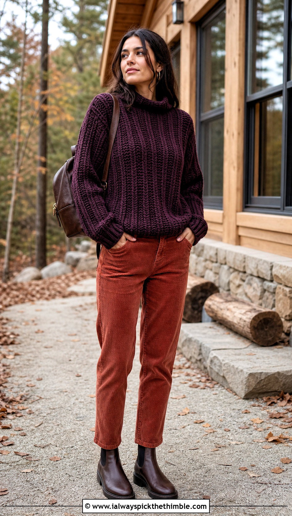 Chunky Crochet Ribbed Sweater With Corduroy Pants - 25 crochet ribbed sweater outfit ideas