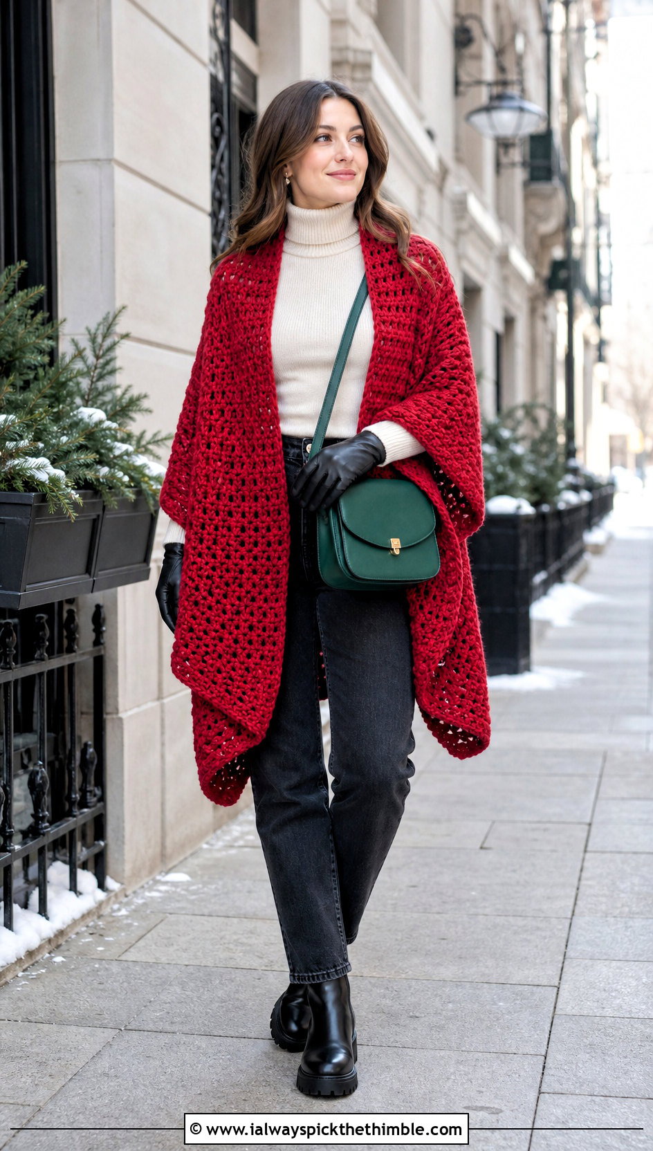 Chunky Crochet Ruana With Turtleneck And Boots - 15 easy crochet ruana outfit ideas
