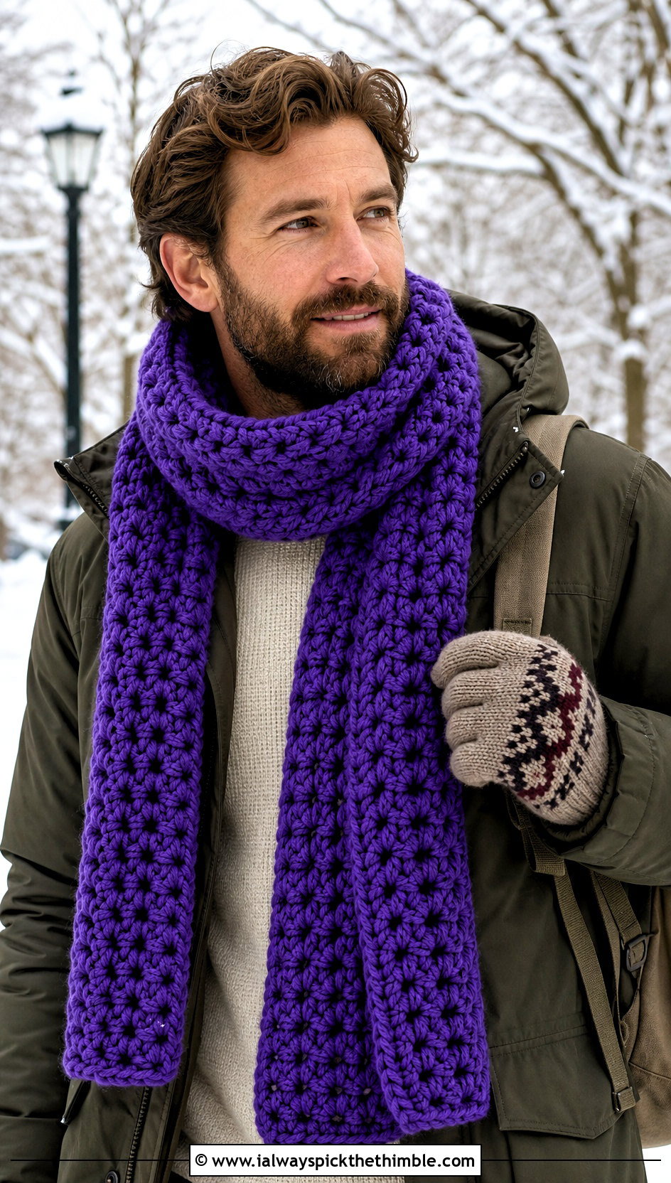 Chunky Crochet Scarf With Parka - 25 men crochet scarf outfit ideas