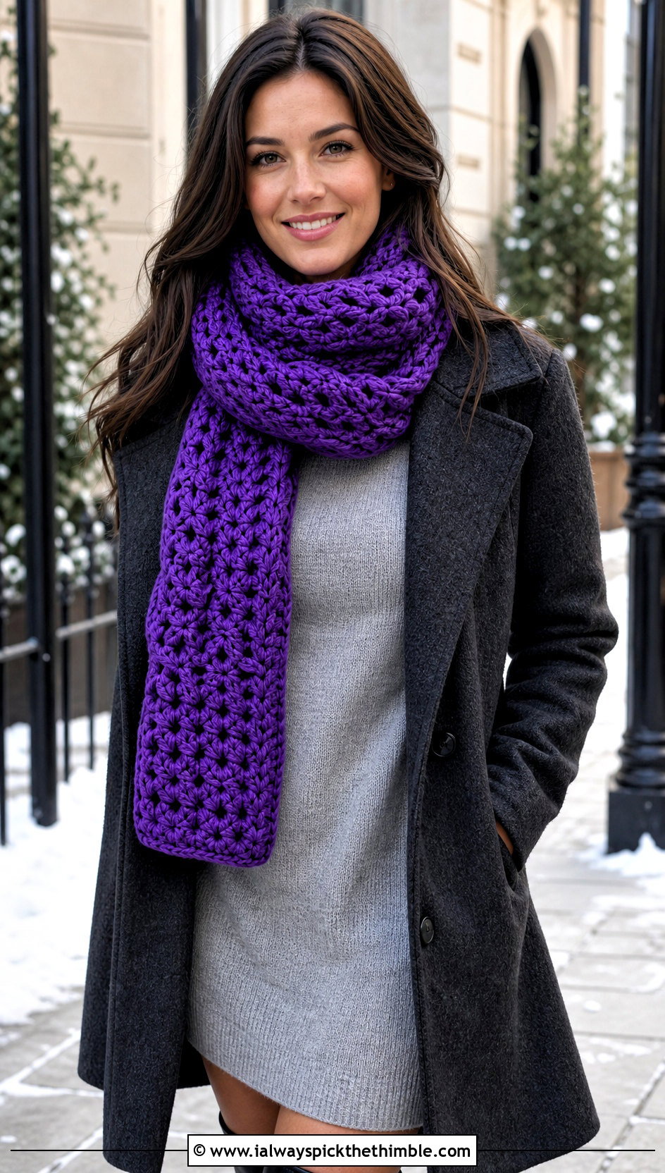 Chunky Crochet Scarf With Sweater Dress - 20 Crochet For Beginners Scarf outfit ideas