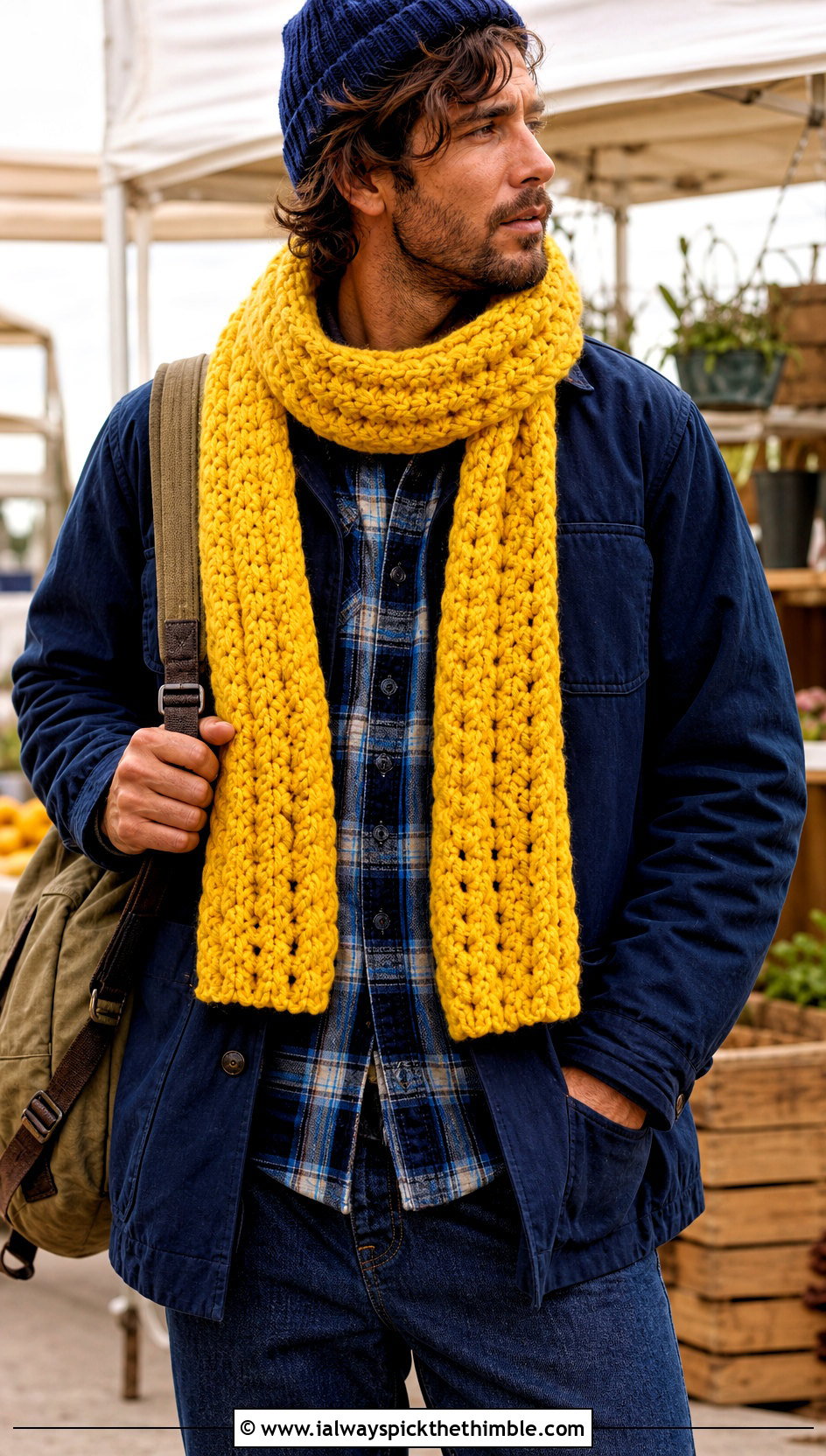 Chunky Crochet Scarf With Workwear Jacket - 20 crochet scarf ideas for men