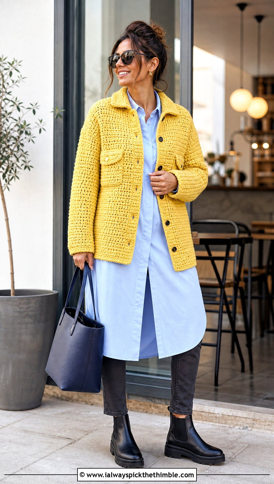 Chunky Crochet Shacket Coat With Maxi Shirt - 20 Chunky Crochet Coat outfit ideas