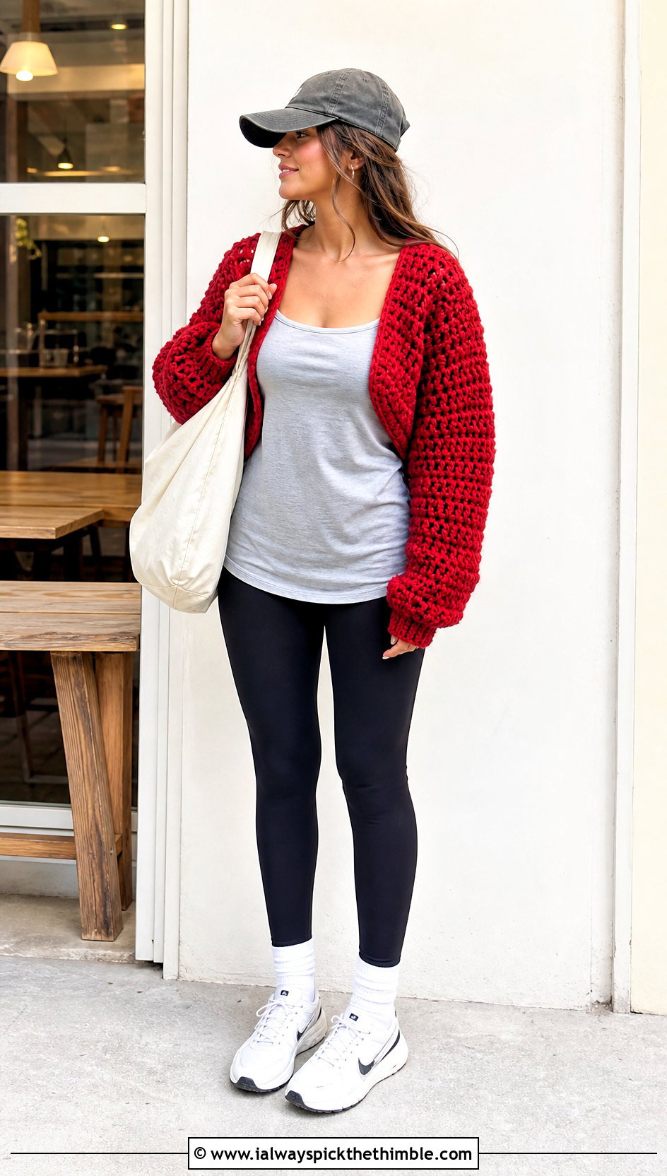 Chunky Crochet Shrug With Leggings - 20 crochet sweater sleeves outfit ideas