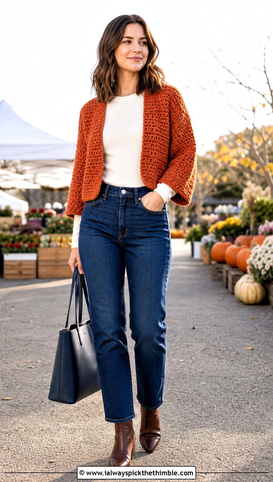 Chunky Crochet Shrug With Straight Leg Jeans - 25 easy crochet shrug outfit ideas